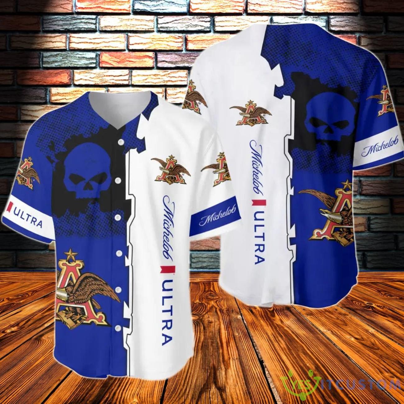 Black Skull Michelob Ultra Baseball Jersey 3 Black Skull Michelob Ultra Baseball Jersey Product Photo 1