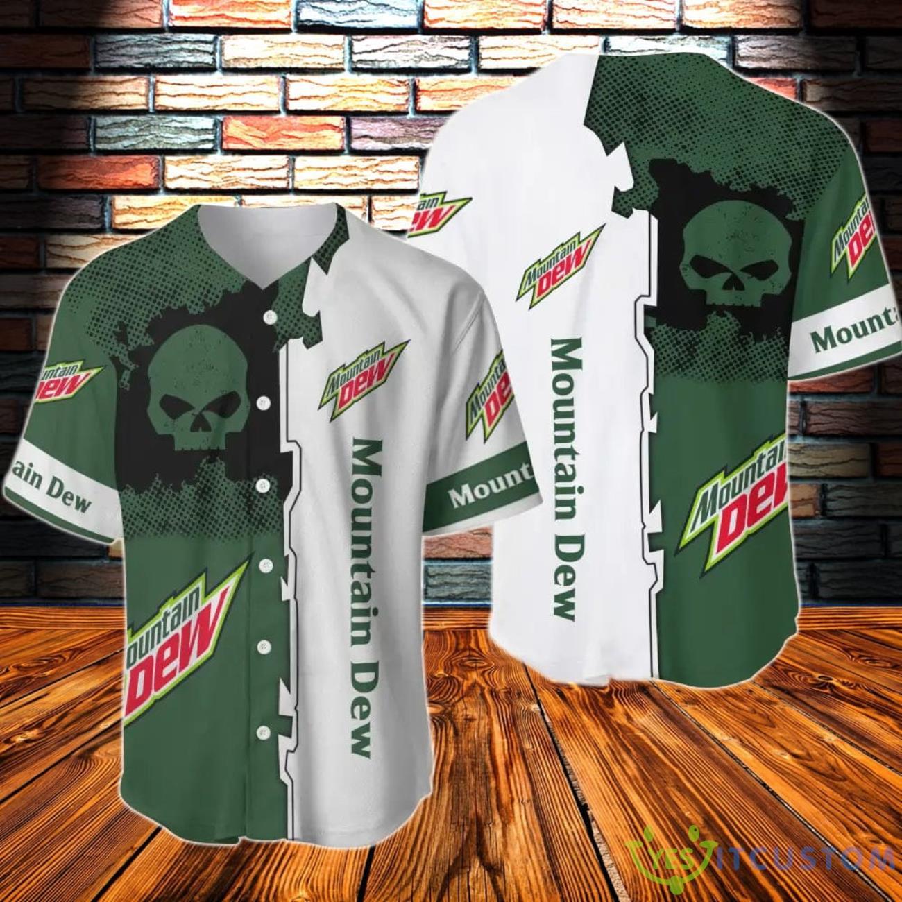 Black Skull Mountain Dew Baseball Jersey 3 Black Skull Mountain Dew Baseball Jersey Product Photo 1