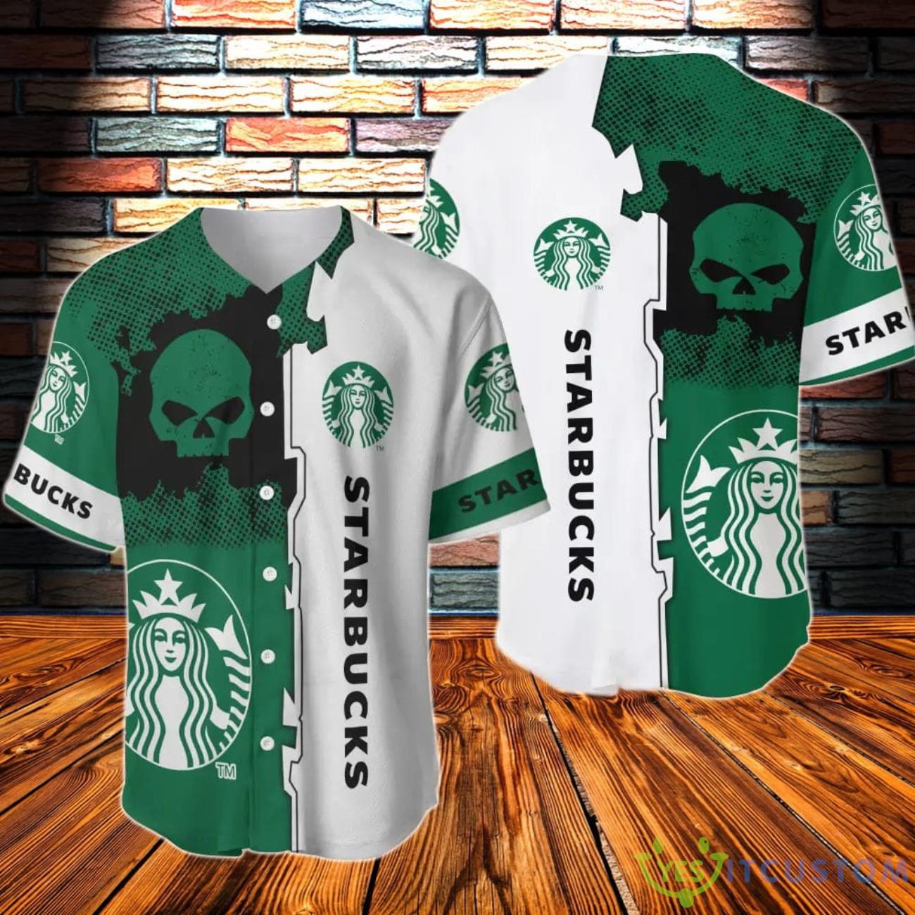 Black Skull Starbucks Baseball Jersey 3 Black Skull Starbucks Baseball Jersey Product Photo 1