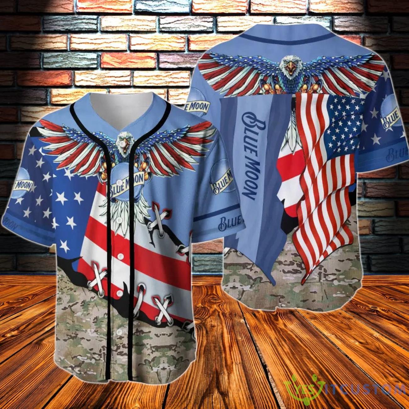 Blue Moon Eage USA Flag Baseball Jersey 3 Blue Moon Eage USA Flag Baseball Jersey Product Photo 1