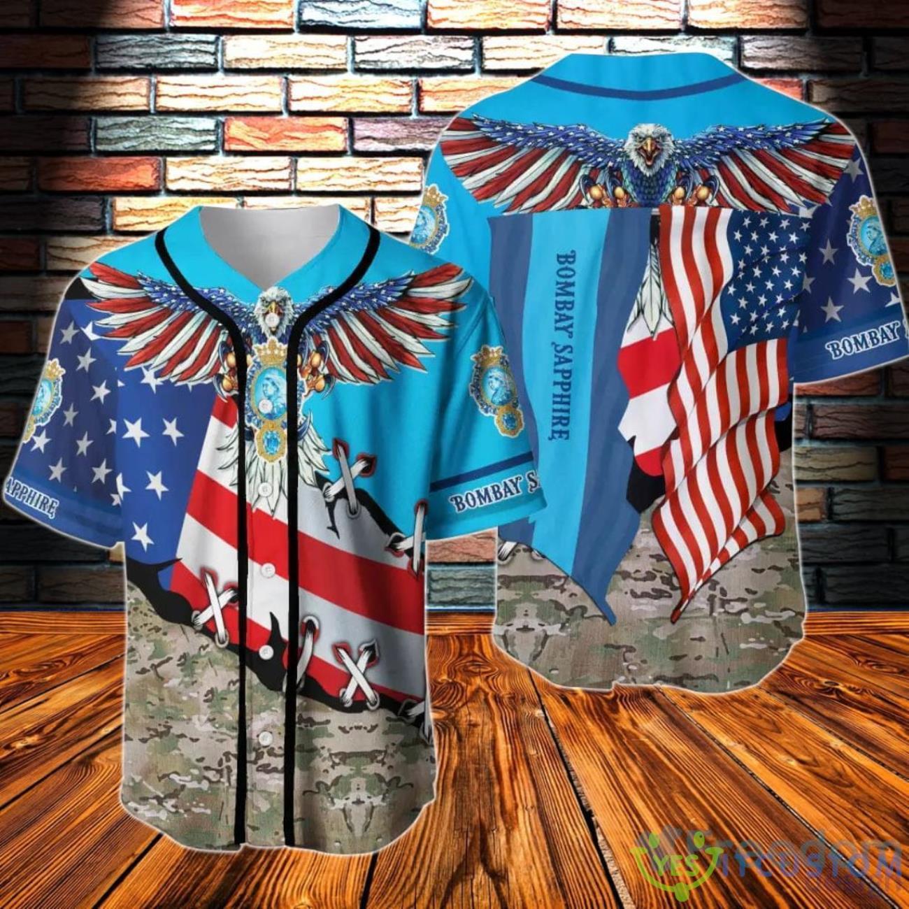 Bombay Sapphire Eage USA Flag Baseball Jersey 3 Bombay Sapphire Eage USA Flag Baseball Jersey Product Photo 1