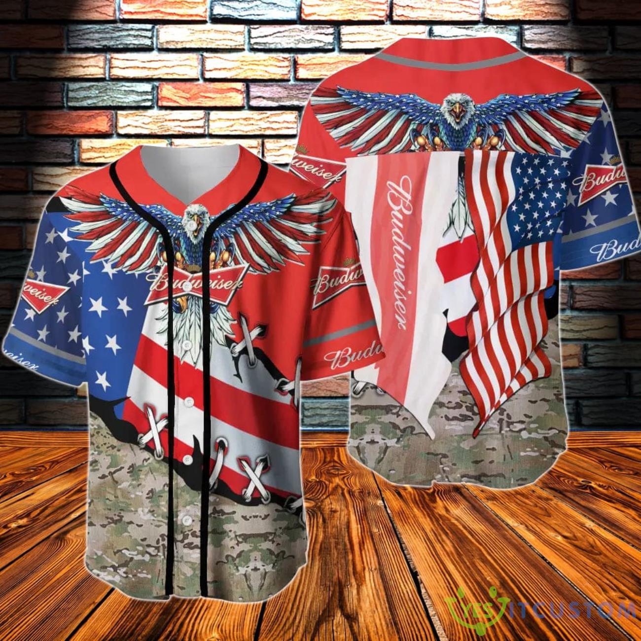Budweiser Beer Eage USA Flag Baseball Jersey 3 Budweiser Beer Eage USA Flag Baseball Jersey Product Photo 1