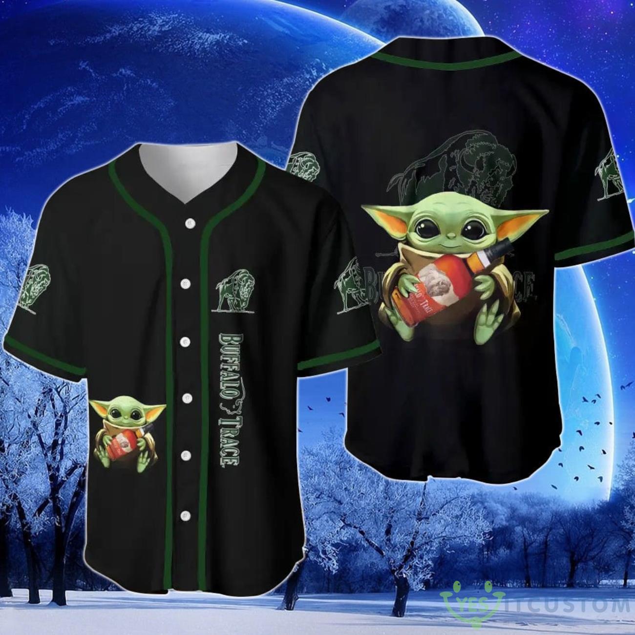 Buffalo Trace Baby Yoda Baseball Jersey 3 Buffalo Trace Baby Yoda Baseball Jersey Product Photo 1
