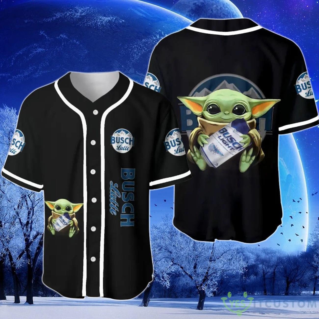 Busch Latte Baby Yoda Baseball Jersey 3 Busch Latte Baby Yoda Baseball Jersey Product Photo 1