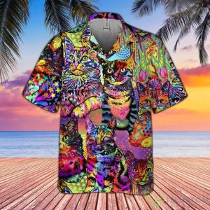 Colorful Cat All Printed 3D Hawaiian Shirt For Cat Lovers Product Photo 1