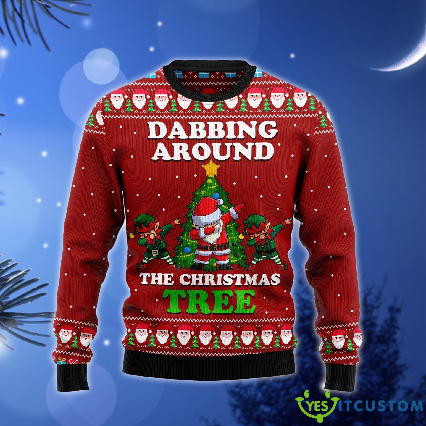 Dabbing Around The Tree Santa Claus And Goblin Ugly Christmas Sweater Gift Men Women - Dabbing Around The Tree Santa Claus And Goblin Ugly Christmas Sweater Gift Men Women_1