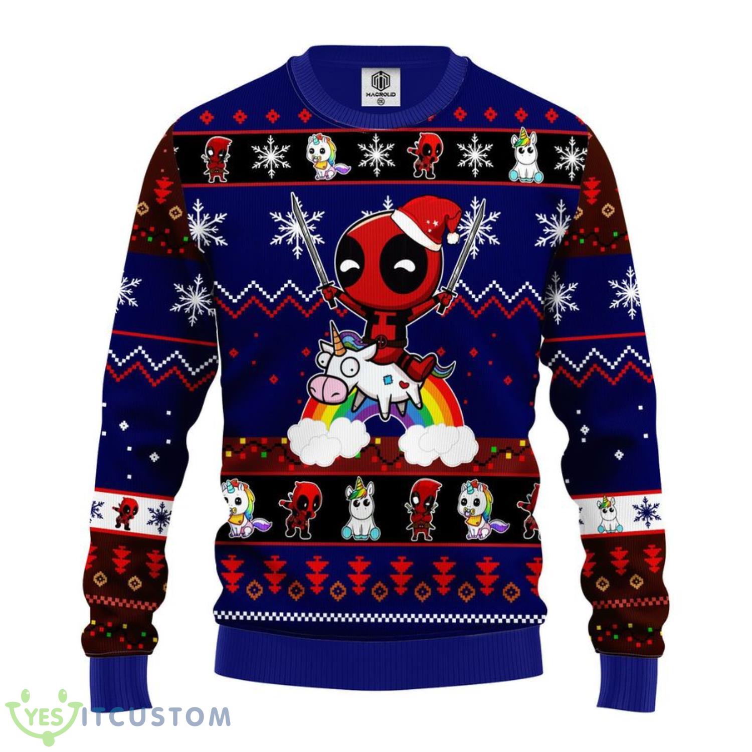 Deadpool Unicorn Blue Christmas Gift Ugly Sweater 3 Deadpool Unicorn Blue Christmas Gift Ugly Sweater Product Photo 1