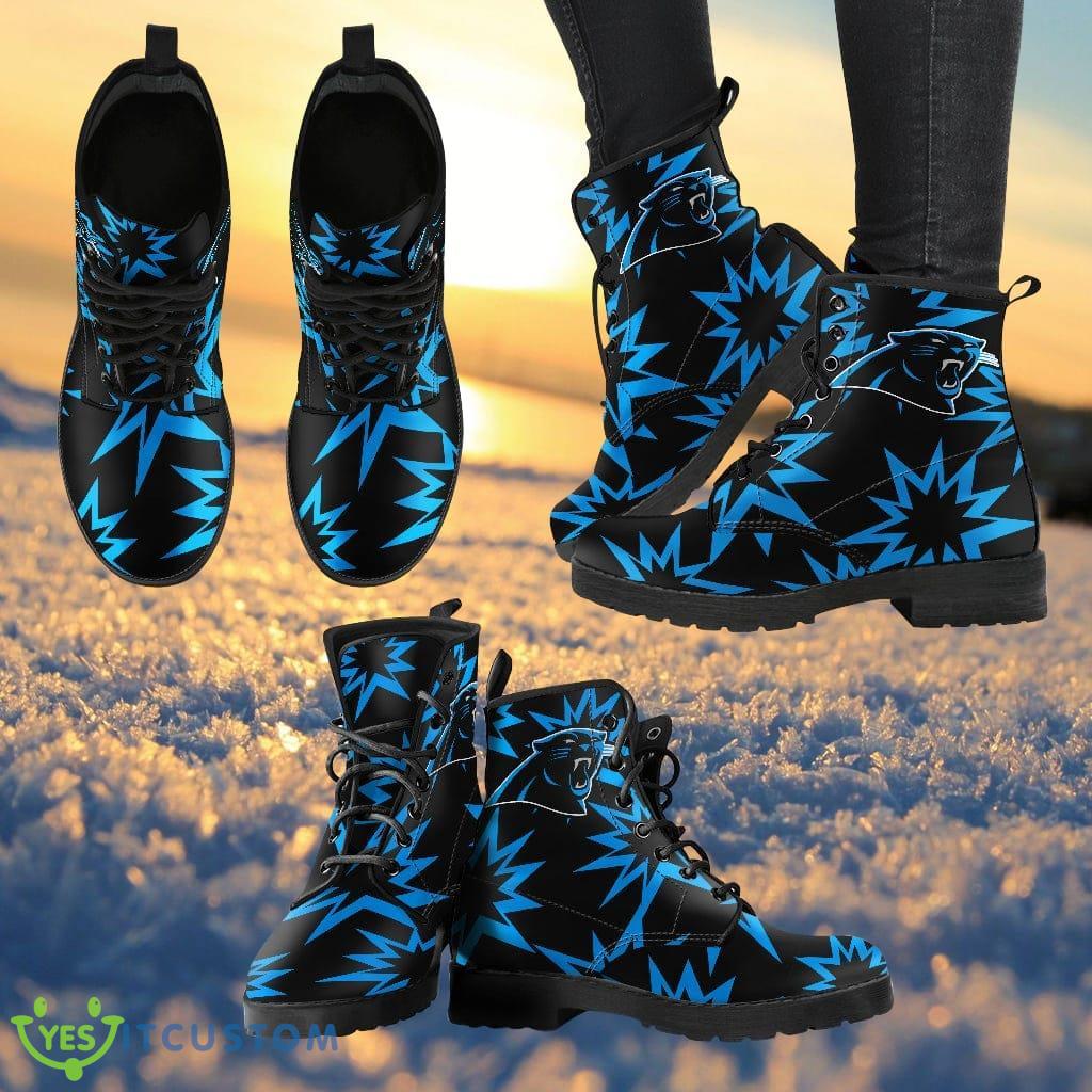 Dizzy Motion Amazing Designs Logo Carolina Panthers Leather Boots Gift For Fans Product Photo 1