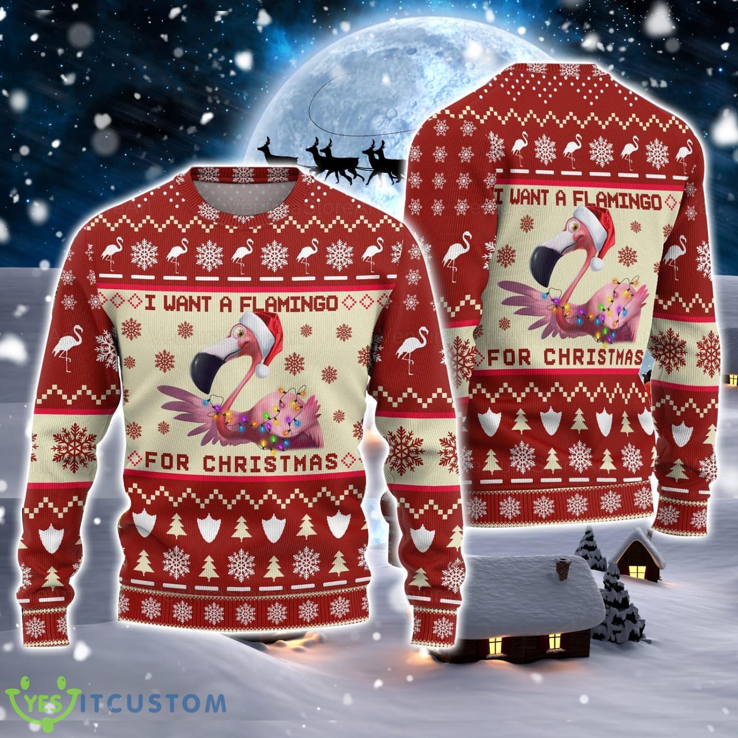 Flamingo I Wan A Flamingo For Christmas Xmas Ugly Christmas Sweater Product Photo 1