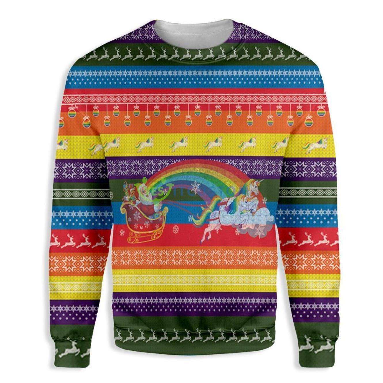 Ho Ho Ho Homo Unicorn Christmas Pride Ugly Sweater 3 Ho Ho Ho Homo Unicorn Christmas Pride Ugly Sweater Product Photo 1