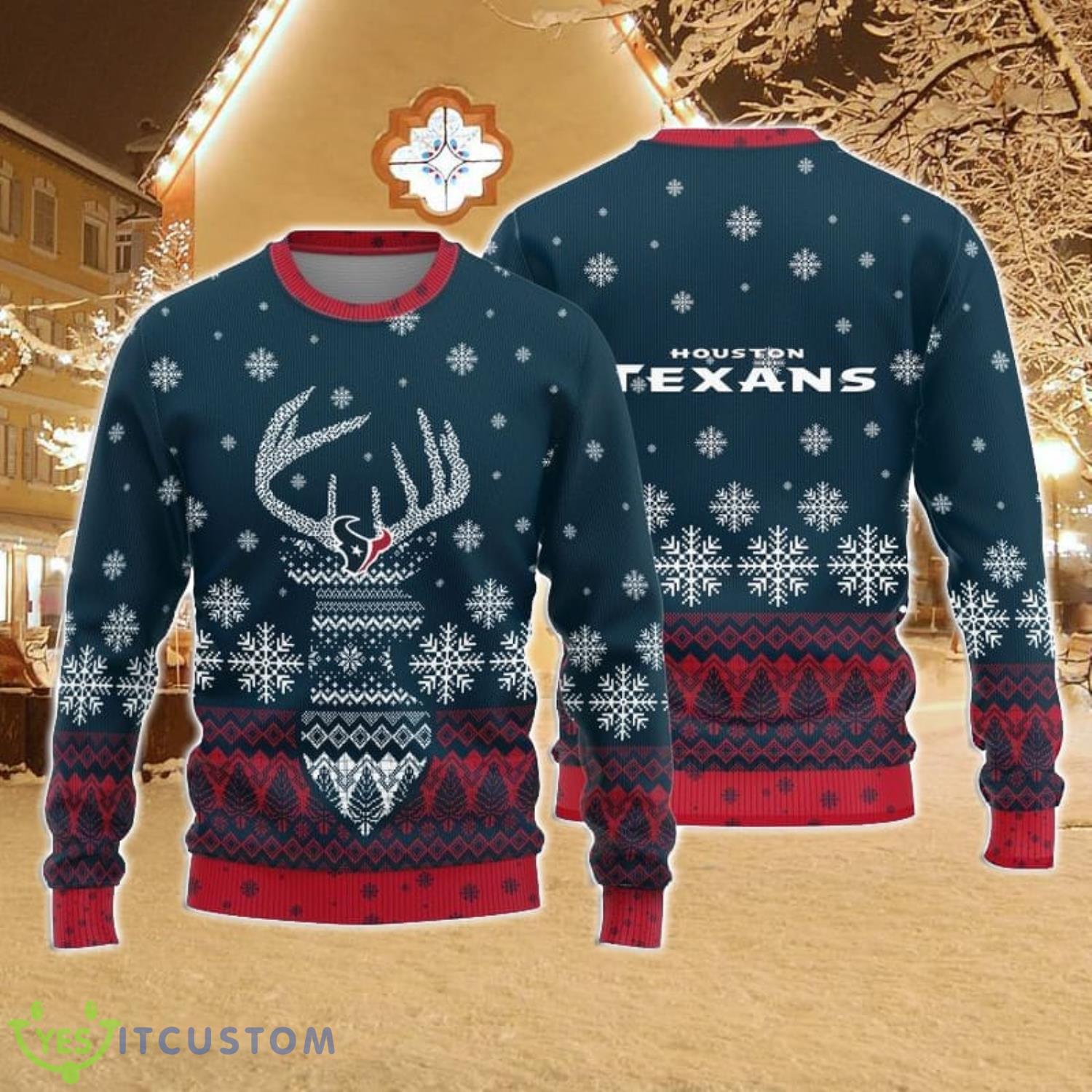 Houston Texans Christmas Big Reindeer Pattern Christmas Gift 3D Ugly Christmas Sweater 3 Houston Texans Christmas Big Reindeer Pattern Christmas Gift 3D Ugly Christmas Sweater Product Photo 1