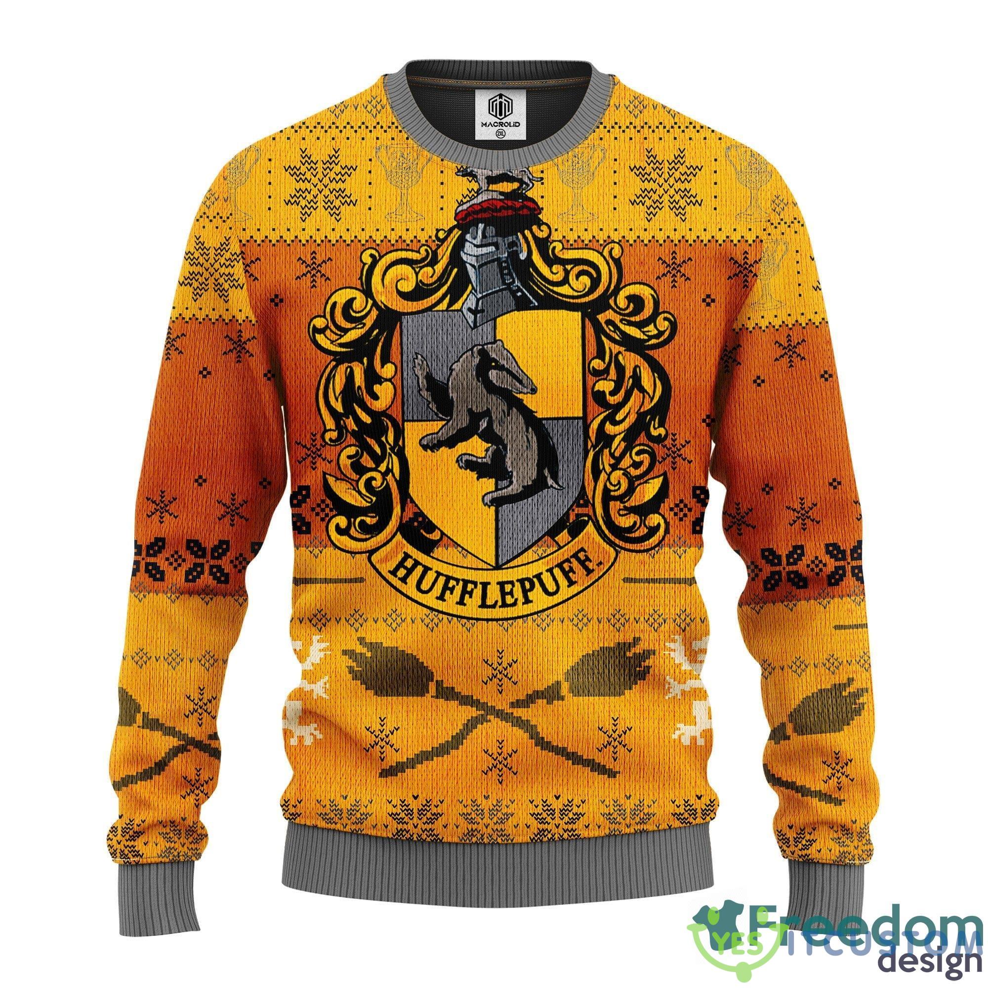 Hufflepuff Thanksgiving Women Mens Ugly Christmas 3D Knitted Sweater - Hufflepuff Ugly Christmas Sweater Amazing Gift Idea Thanksgiving Gift_1