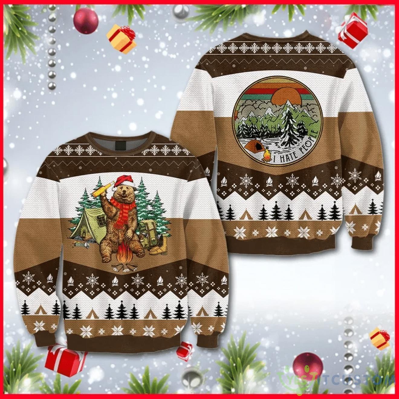 I Hate People Bear Beer Brown Ugly Sweater For Christmas 3 I Hate People Bear Beer Brown Ugly Sweater For Christmas Product Photo 1