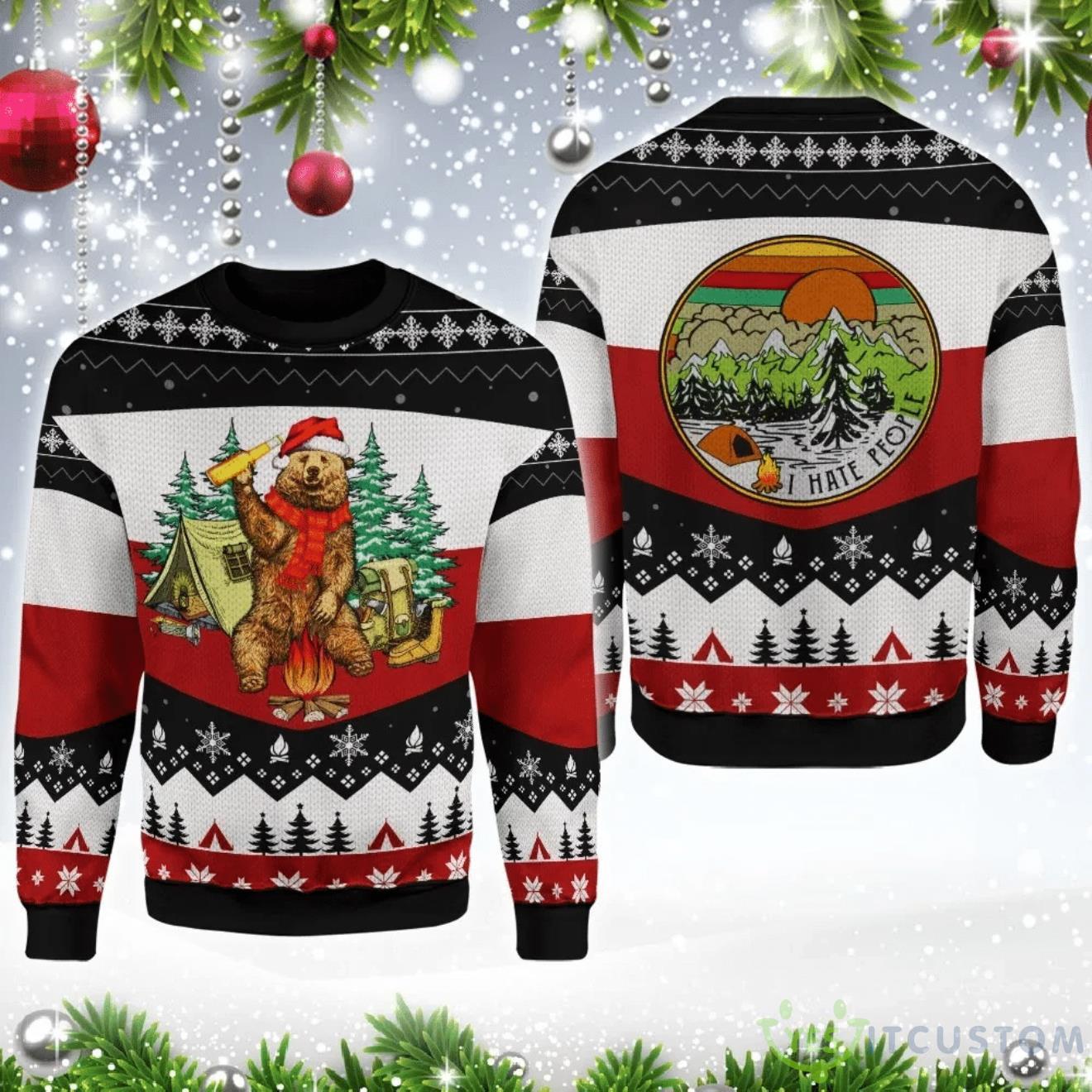 I Hate People Bear Beer Ugly Sweater For Christmas 3 I Hate People Bear Beer Ugly Sweater For Christmas Product Photo 1