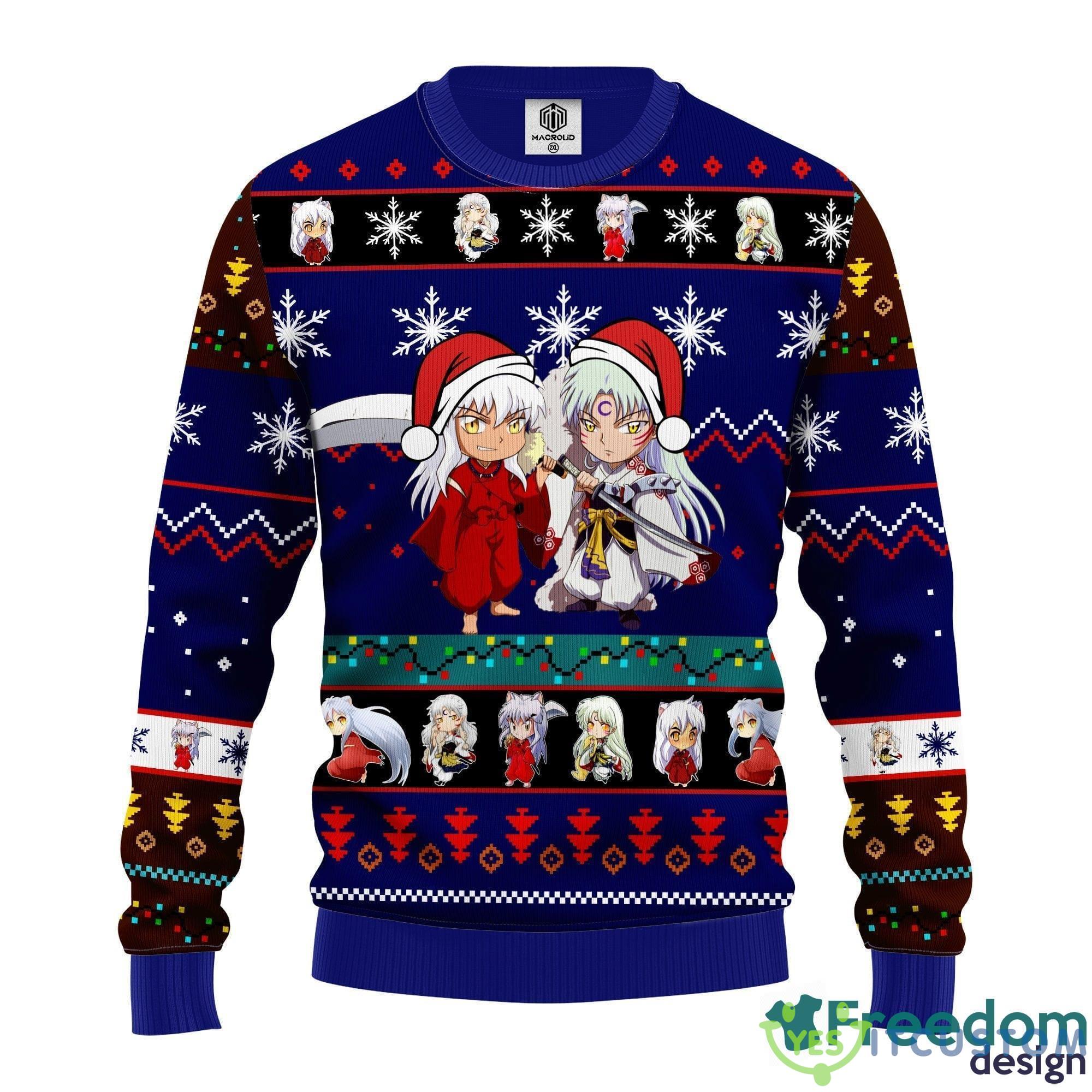 Inuyasha Blue 1 Thanksgiving Women Mens Ugly Christmas 3D Knitted Sweater - Inuyasha Ugly Christmas Sweater Blue 1 Amazing Gift Idea Thanksgiving Gift
