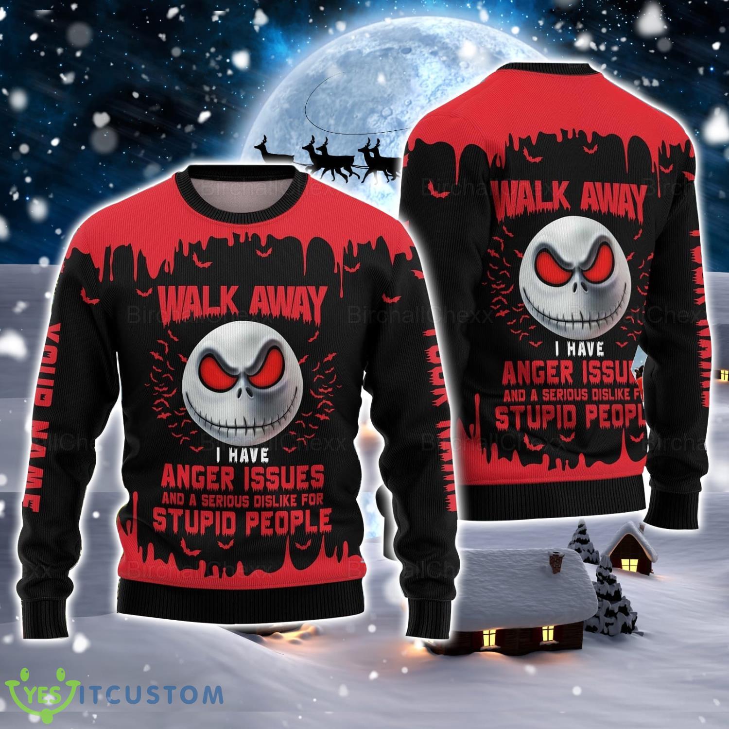 Jack Skellington Walk Away Ugly Christmas Sweater Product Photo 1