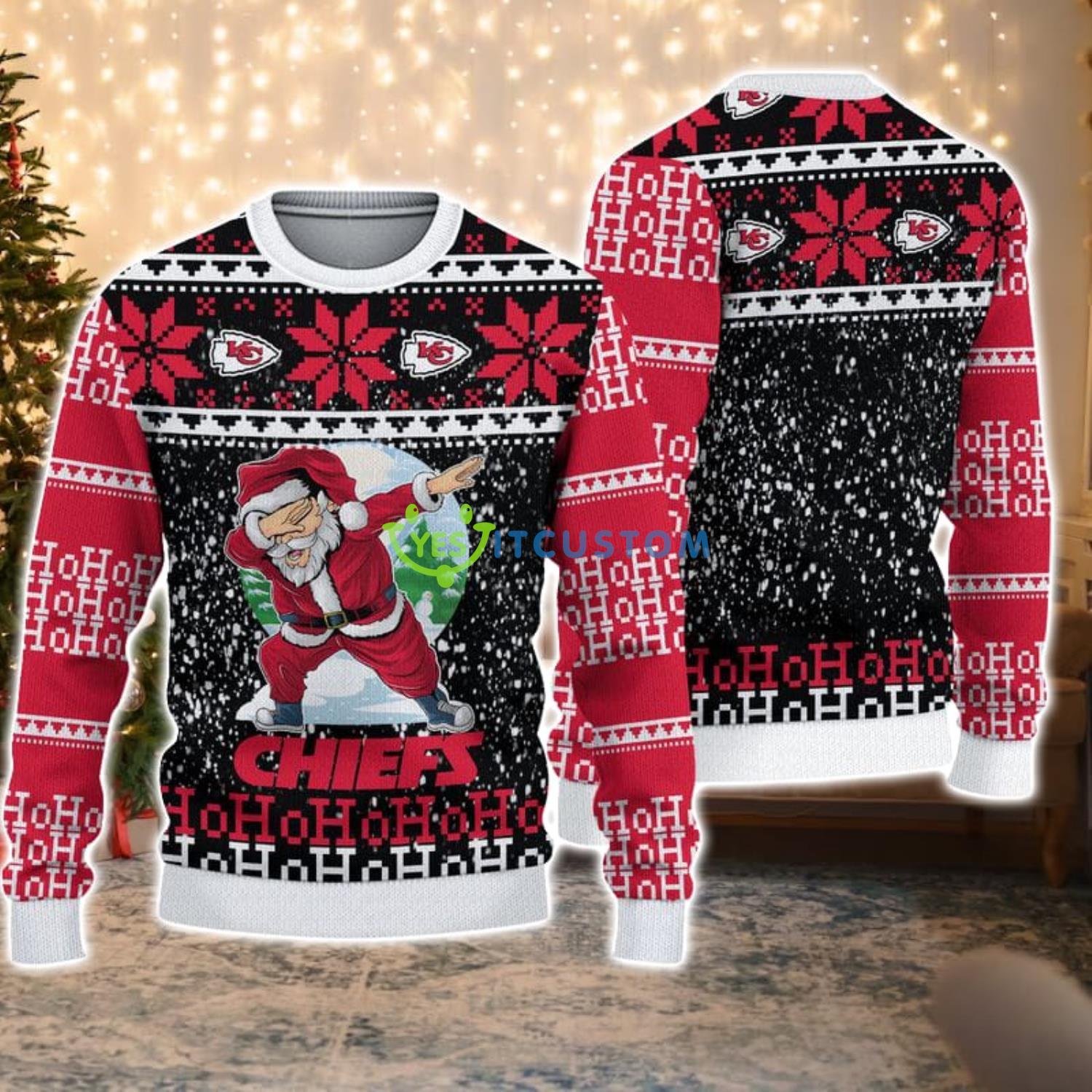 Kansas City Chiefs Dabbing Santa Christmas Gift Ugly Christmas Sweater Product Photo 1