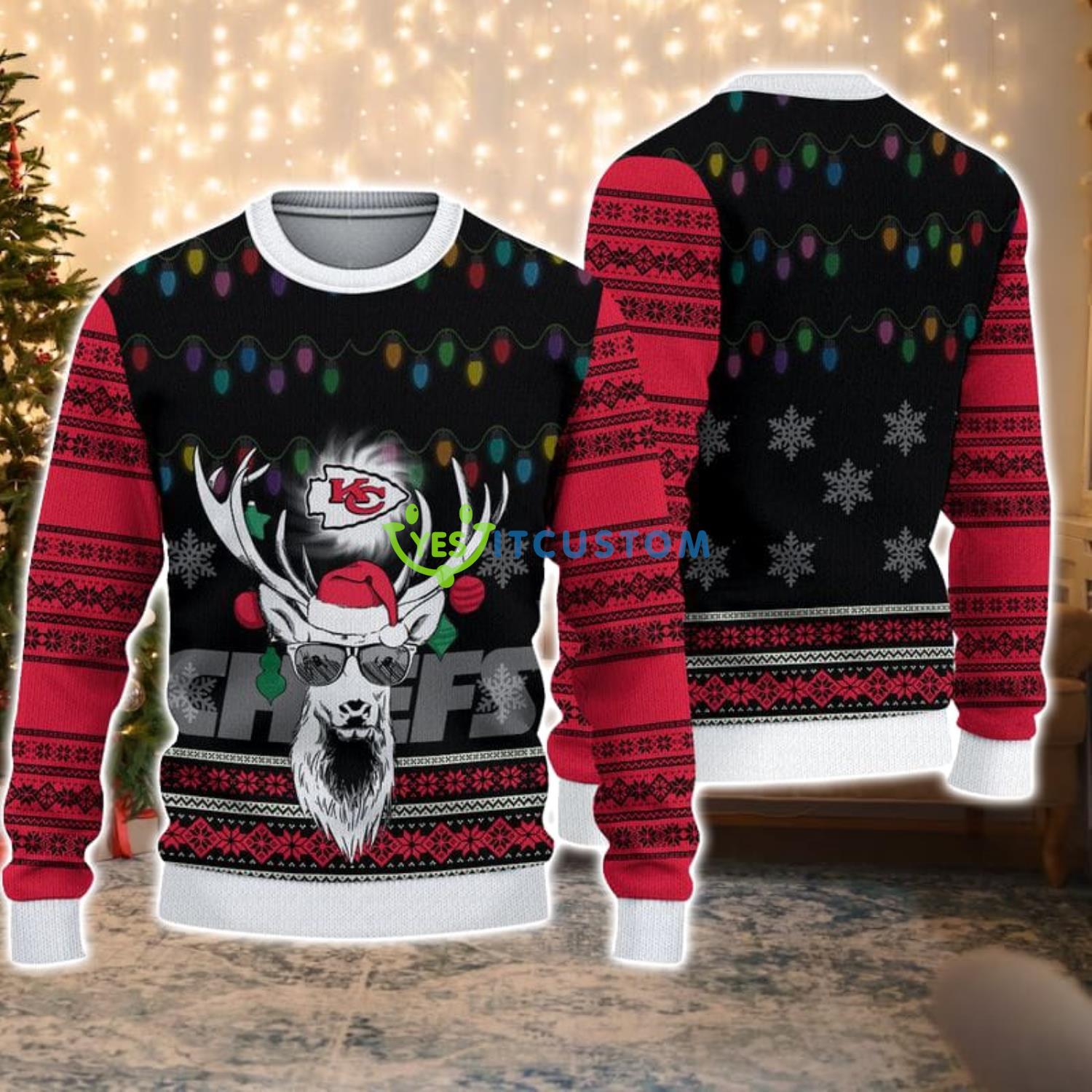 Kansas City Chiefs Deer Funny Christmas Gift Ugly Christmas Sweater Product Photo 1