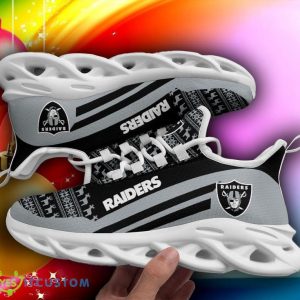 Las Vegas Raiders Christmas Pattern Max Soul Sneakers Snowflakes Christmas Shoes - Las Vegas Raiders Christmas Pattern Chunky Sneakers Ugly Christmas Max Soul Shoes Photo 1