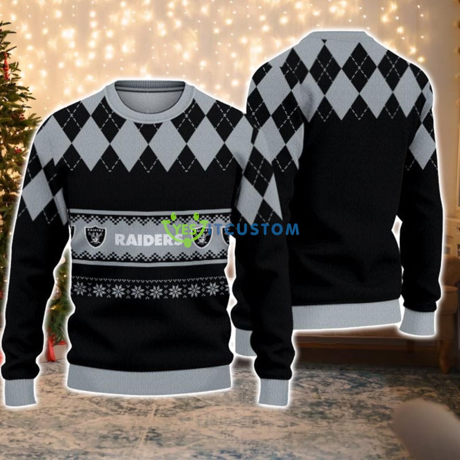 Las Vegas Raiders Diamond Pattern Christmas Gift Ugly Christmas Sweater Product Photo 1