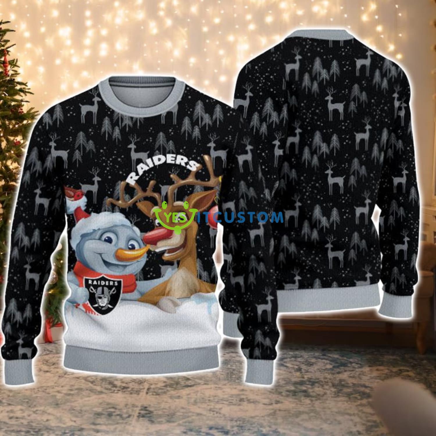 Las Vegas Raiders Snowman Reindeer Christmas Gift Ugly Christmas Sweater Product Photo 1
