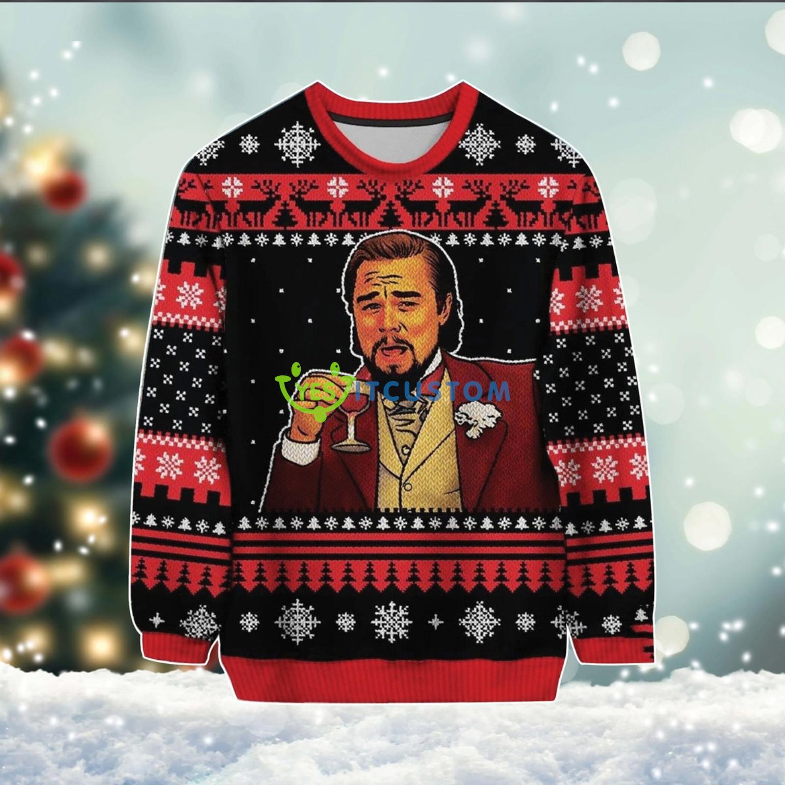 Leo-nardo Dica-prio Laughing Meme Ugly Xmas Christmas Sweater Christmas Gift Product Photo 1