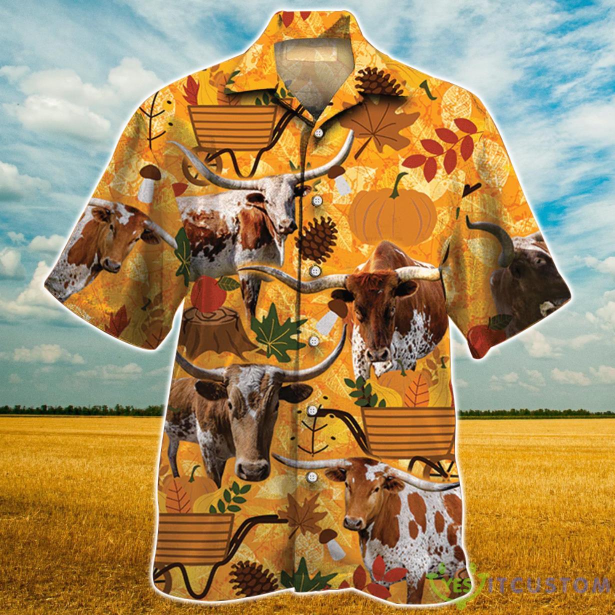 Longhorn Cattle Nature Autumn Pumpkin Hawaiian Shirt For Men Women 4 Longhorn Cattle Nature Autumn Pumpkin Hawaiian Shirt For Men Women Product Photo 1