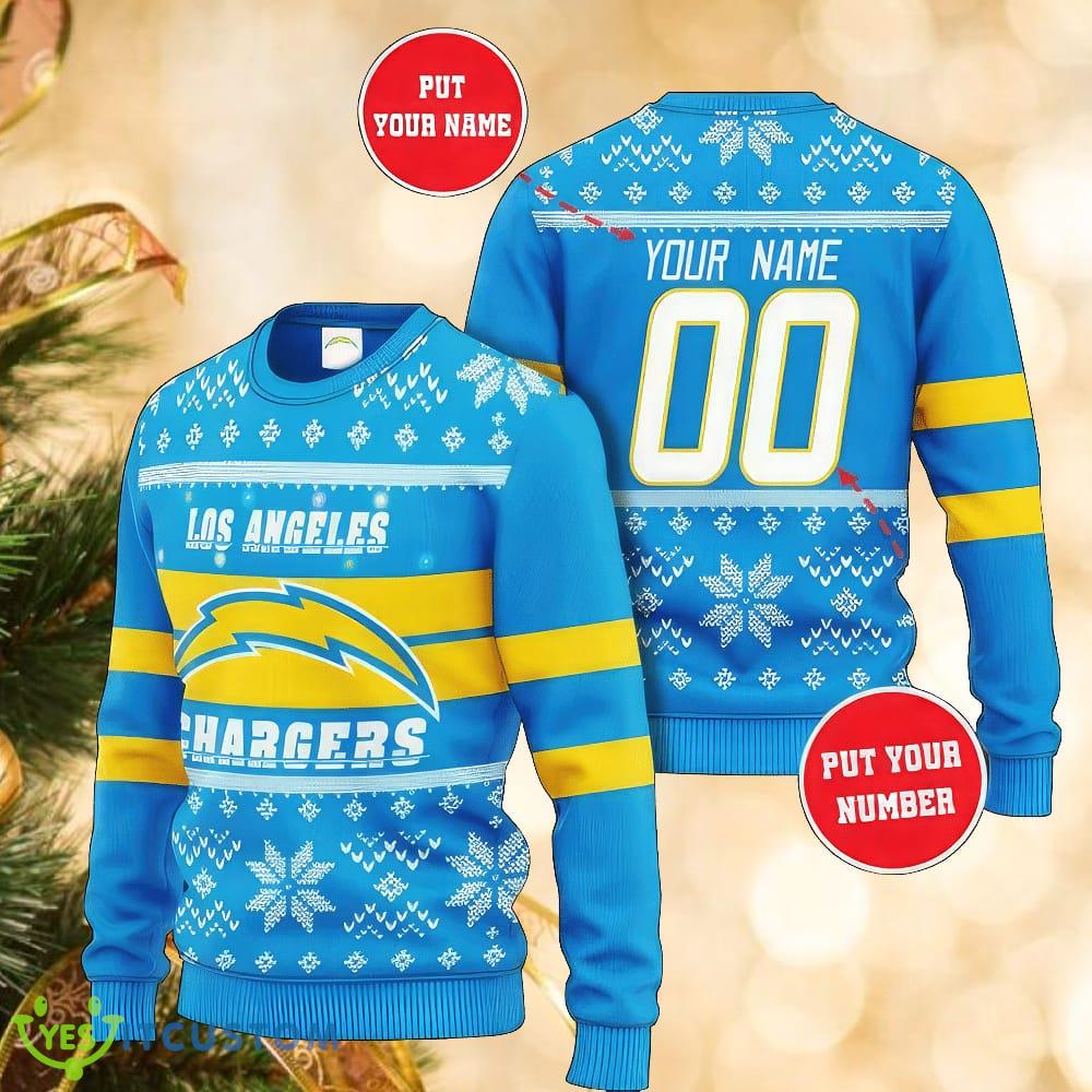 Los Angeles Chargers Football Winter 3D Knitted Christmas Sweater Custom Number And Name 3 Los Angeles Chargers Football Winter 3D Knitted Christmas Sweater Custom Number And Name - Los Angeles Chargers Football Winter 3D Knitted Christmas Sweater Custom Number And Name