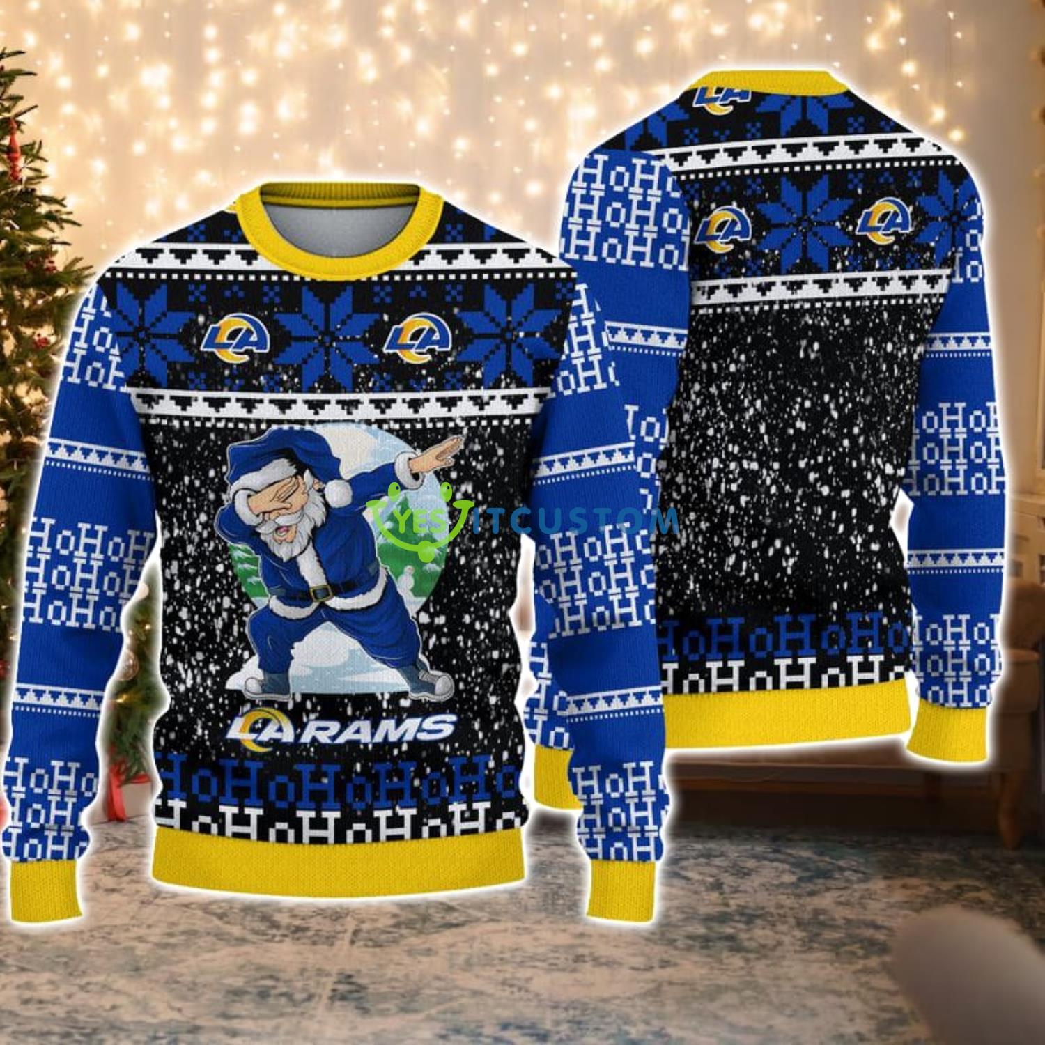 Los Angeles Rams Dabbing Santa Christmas Gift Ugly Christmas Sweater Product Photo 1