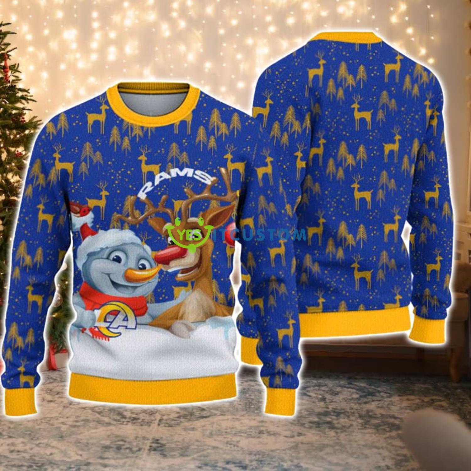 Los Angeles Rams Snowman Reindeer Christmas Gift Ugly Christmas Sweater Product Photo 1