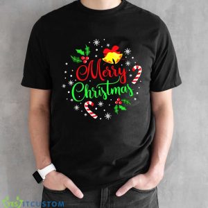 Merry Christmas Bell Candy Snowflower T-Shirt For Men Women And Youth - Black Unisex T-Shirt