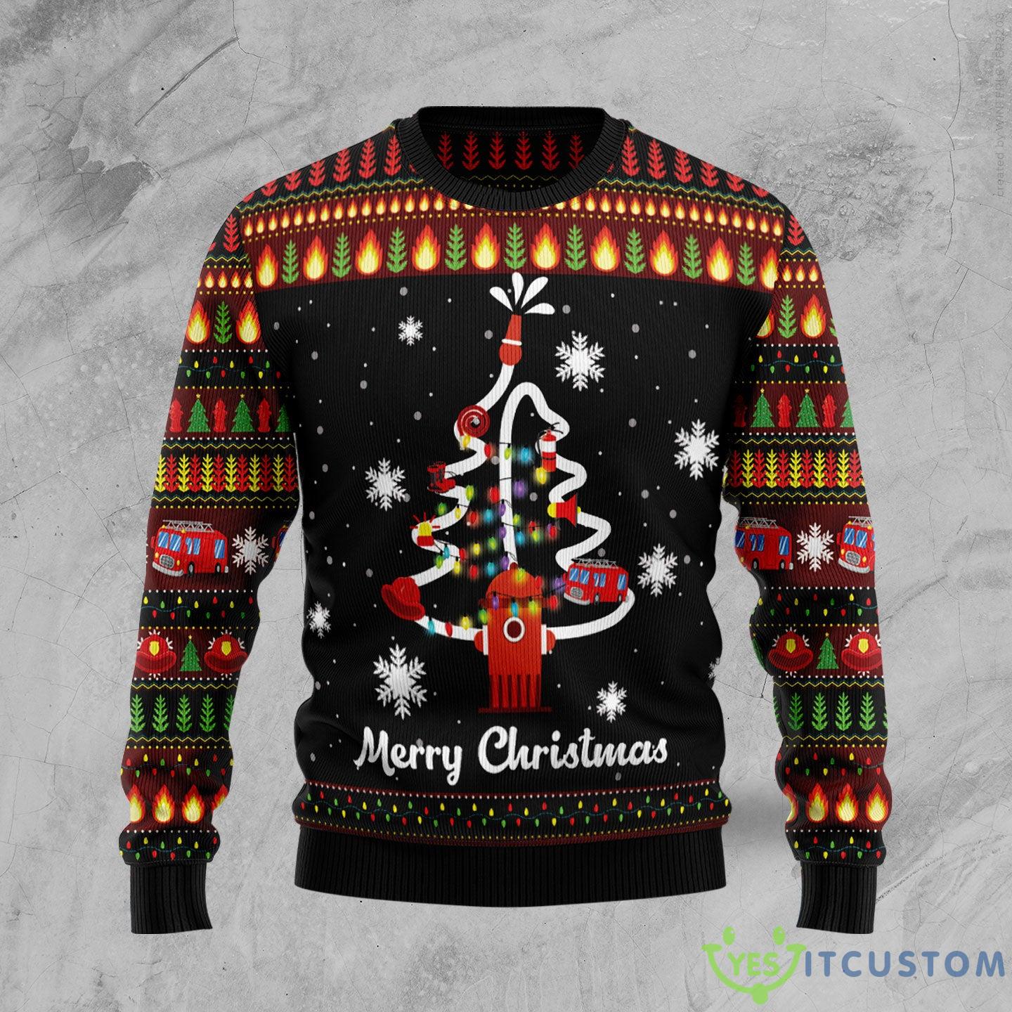 Merry Firefighter Ugly Christmas Sweater Gift Men Women - Merry Firefighter Ugly Christmas Sweater Gift Men Women_1