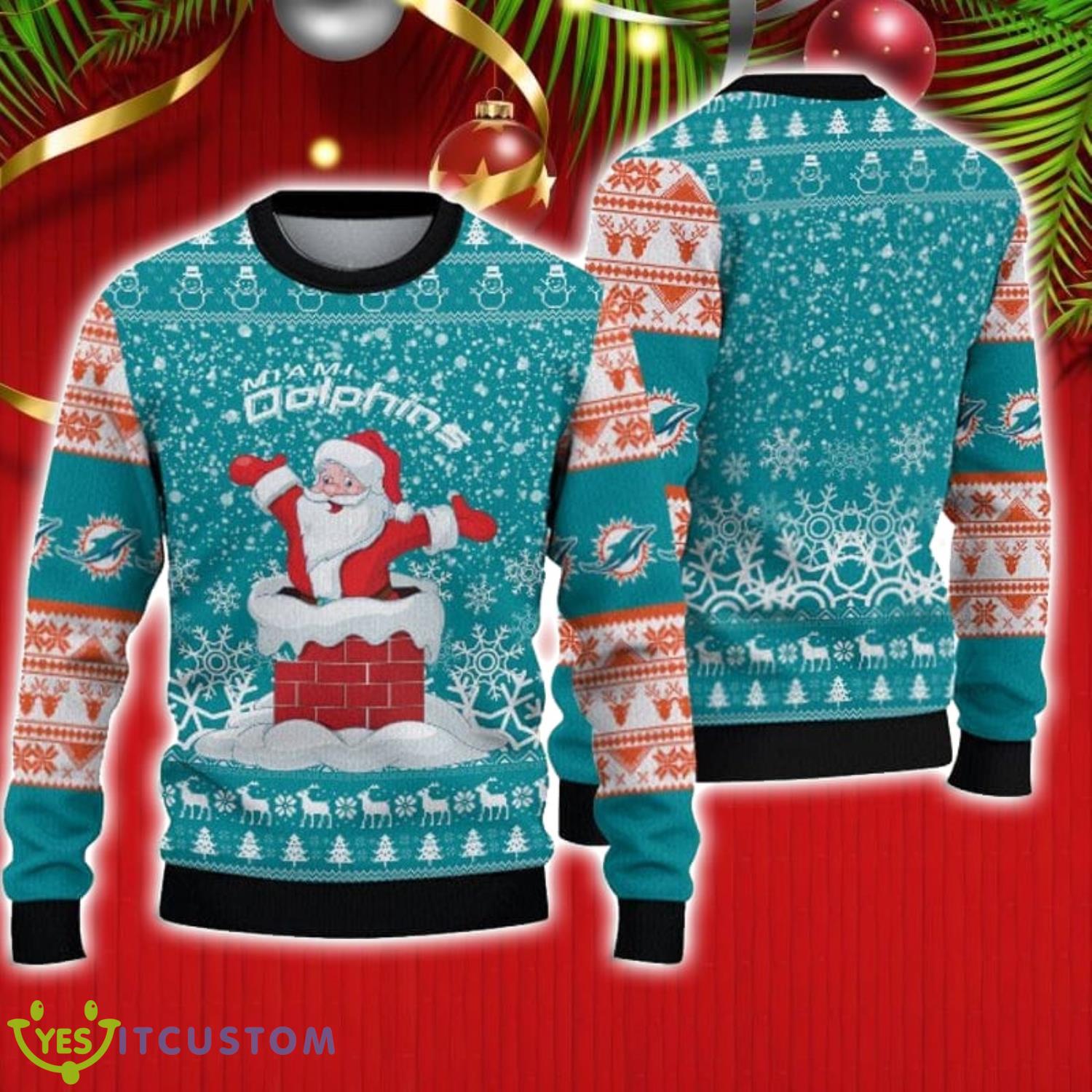 Miami Dolphins Christmas Funny Santa Claus Pattern Ugly Christmas Sweater Christmas Gift For Family 3 Miami Dolphins Christmas Funny Santa Claus Pattern Ugly Christmas Sweater Christmas Gift For Family Product Photo 1