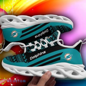Miami Dolphins Christmas Pattern Max Soul Sneakers Snowflakes Christmas Shoes - Miami Dolphins Christmas Pattern Chunky Sneakers Ugly Christmas Max Soul Shoes Photo 1