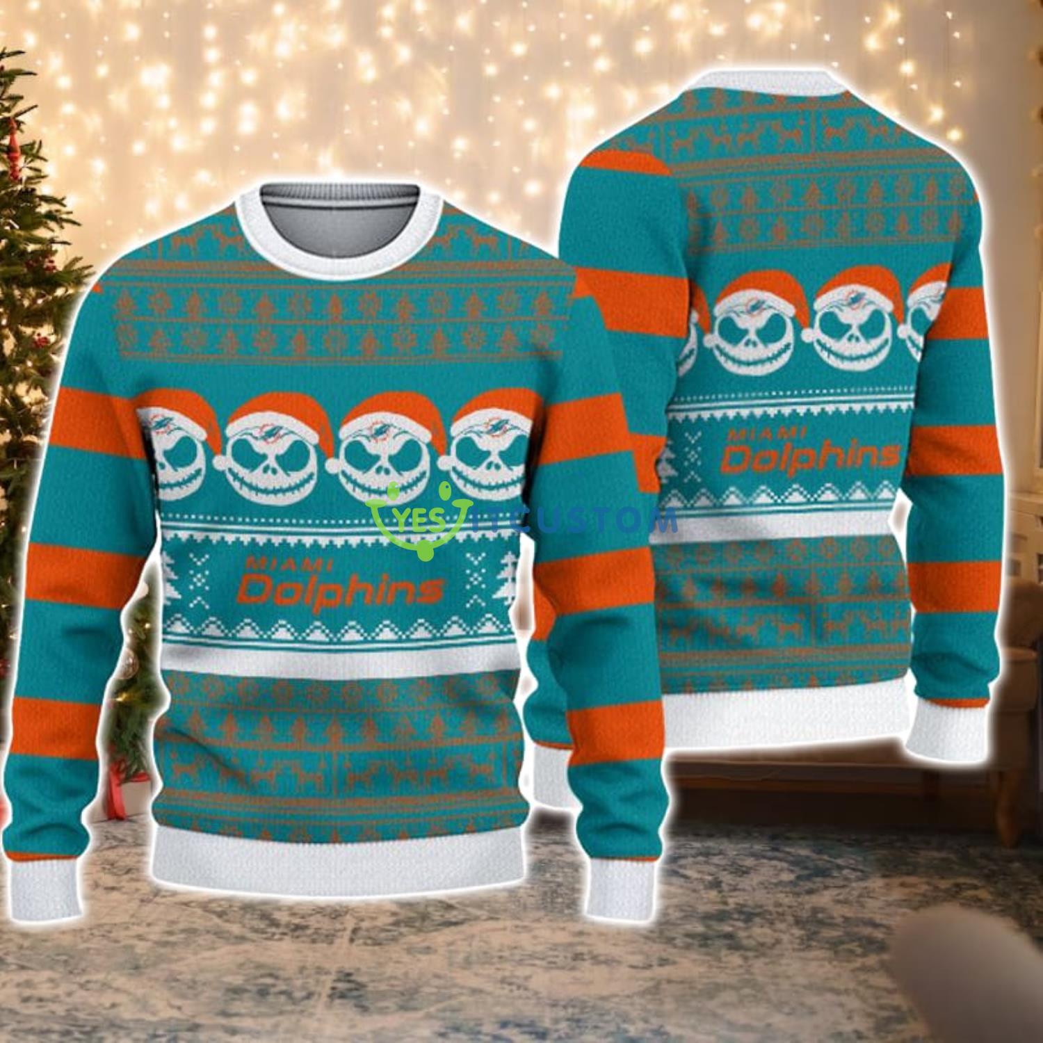 Miami Dolphins Pumpkin Christmas Gift Ugly Christmas Sweater Product Photo 1