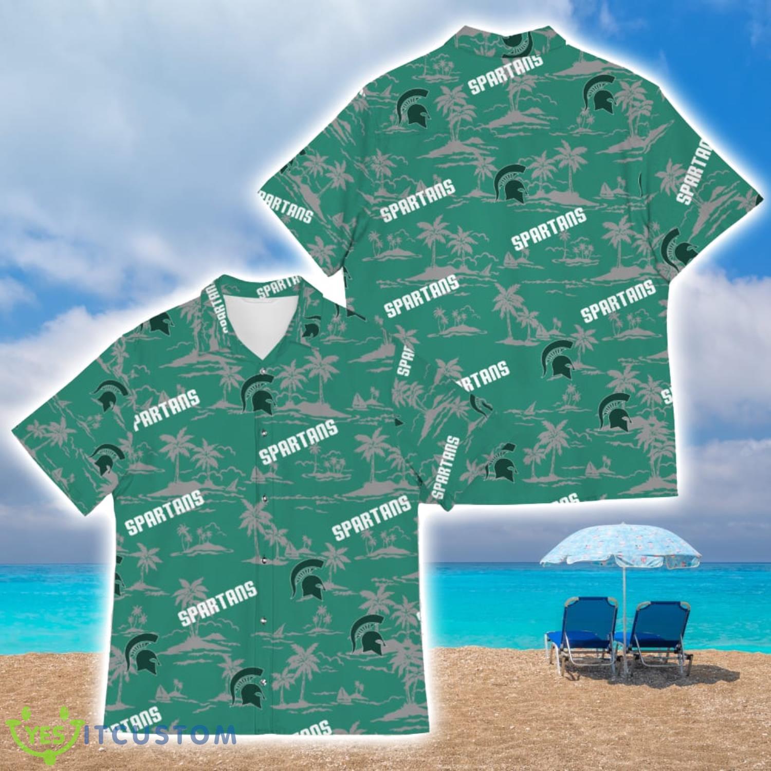 Michigan State Spartans Island Pattern Tree All Over Printed 3D Hawaiian Shirt Summer Gift Product Photo 1