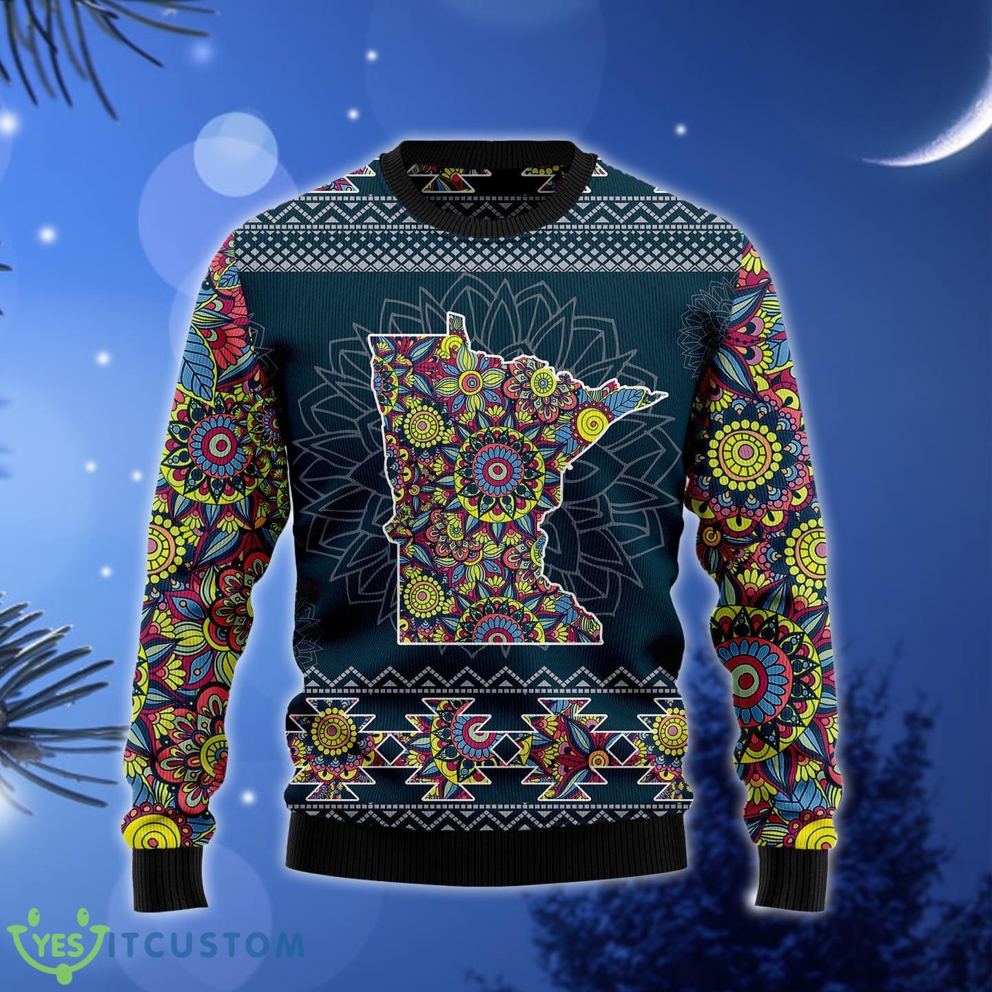 Minnesota Blue Mandala Ugly Christmas Sweater Gift Men Women - Minnesota Blue Mandala Ugly Christmas Sweater Gift Men Women_1