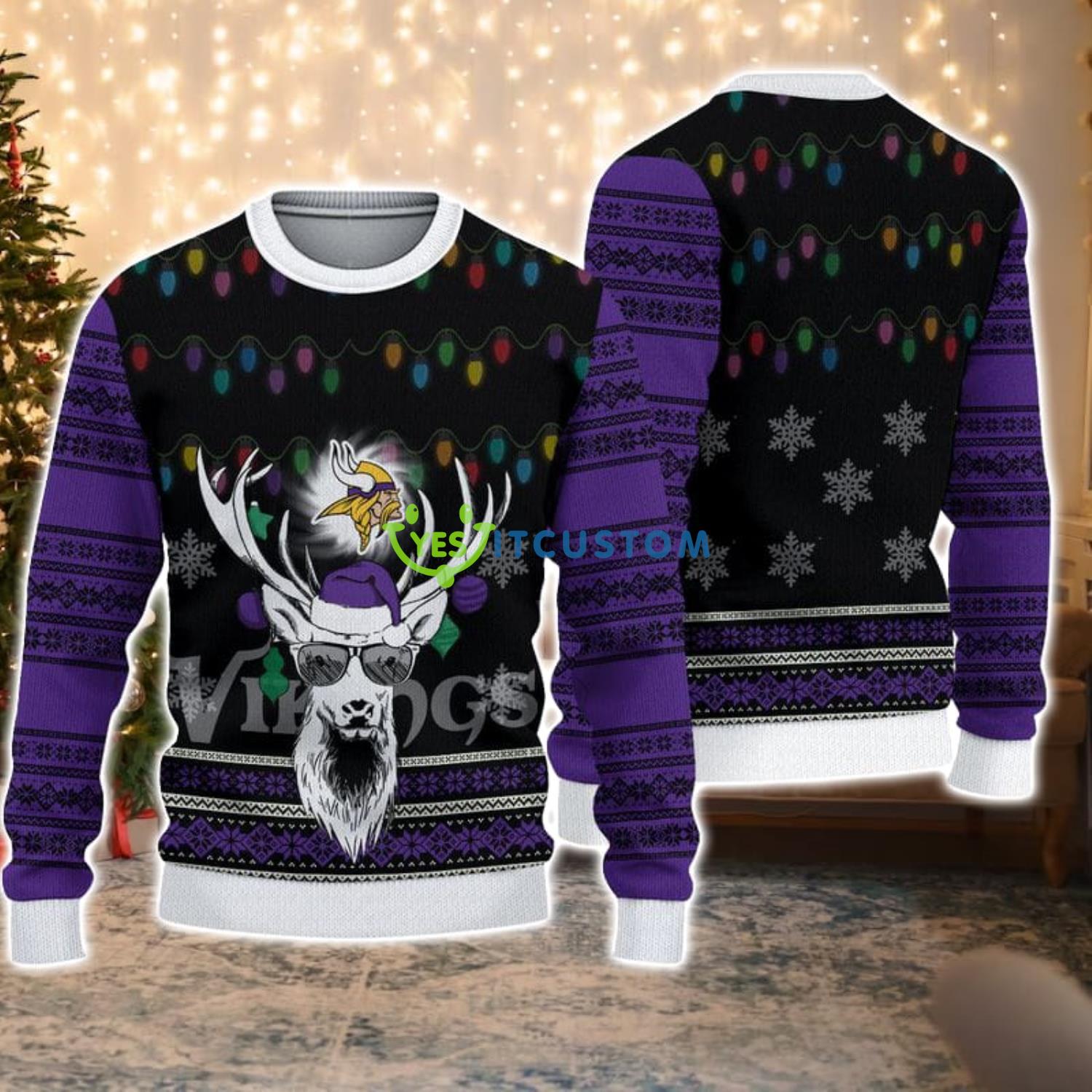 Minnesota Vikings Deer Funny Christmas Gift Ugly Christmas Sweater Product Photo 1