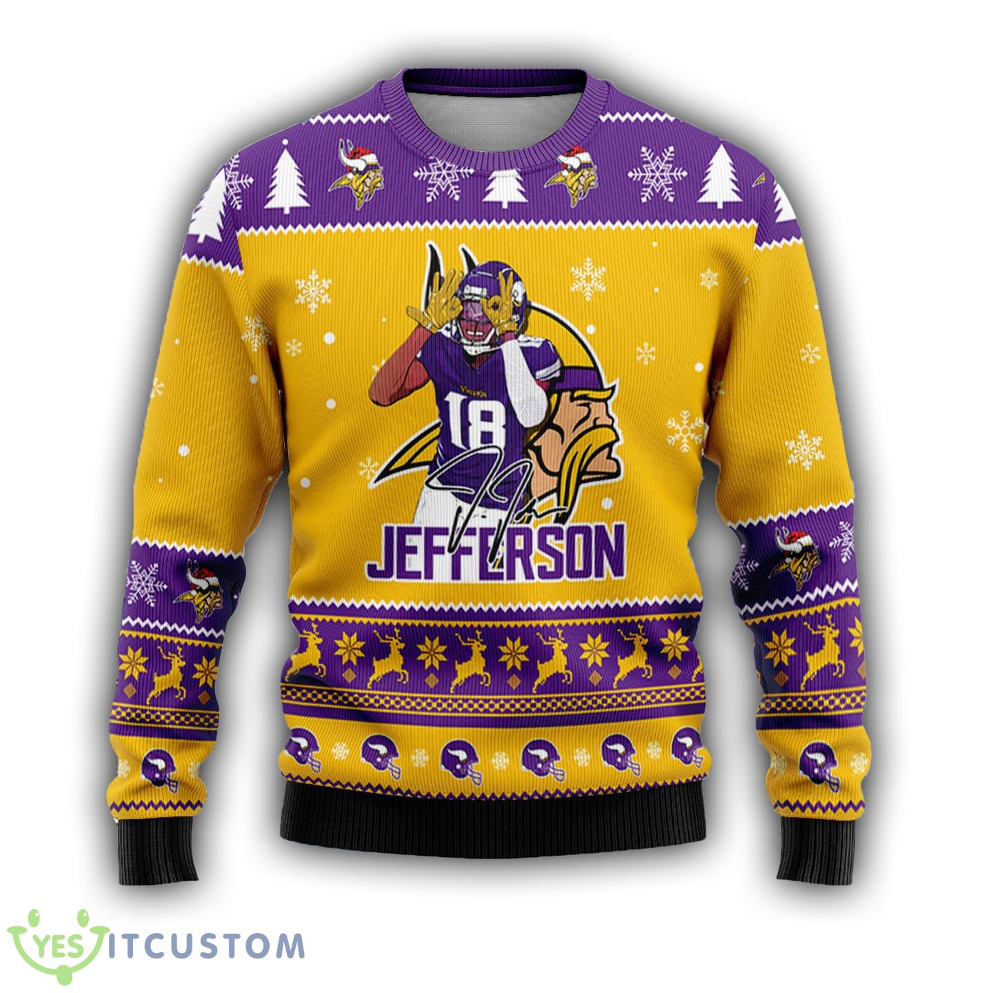 Minnesota Vikings - Justin Jefferson #18 Run Catch Dance Ugly Christmas Sweater 6 Minnesota Vikings - Justin Jefferson #18 Run Catch Dance Ugly Christmas Sweater - Minnesota Vikings - Justin Jefferson #18 Run Catch Dance Ugly Christmas Sweater Photo 2