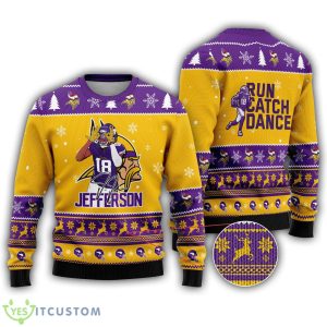 Minnesota Vikings - Justin Jefferson #18 Run Catch Dance Ugly Christmas Sweater - Minnesota Vikings - Justin Jefferson #18 Run Catch Dance Ugly Christmas Sweater Photo 1