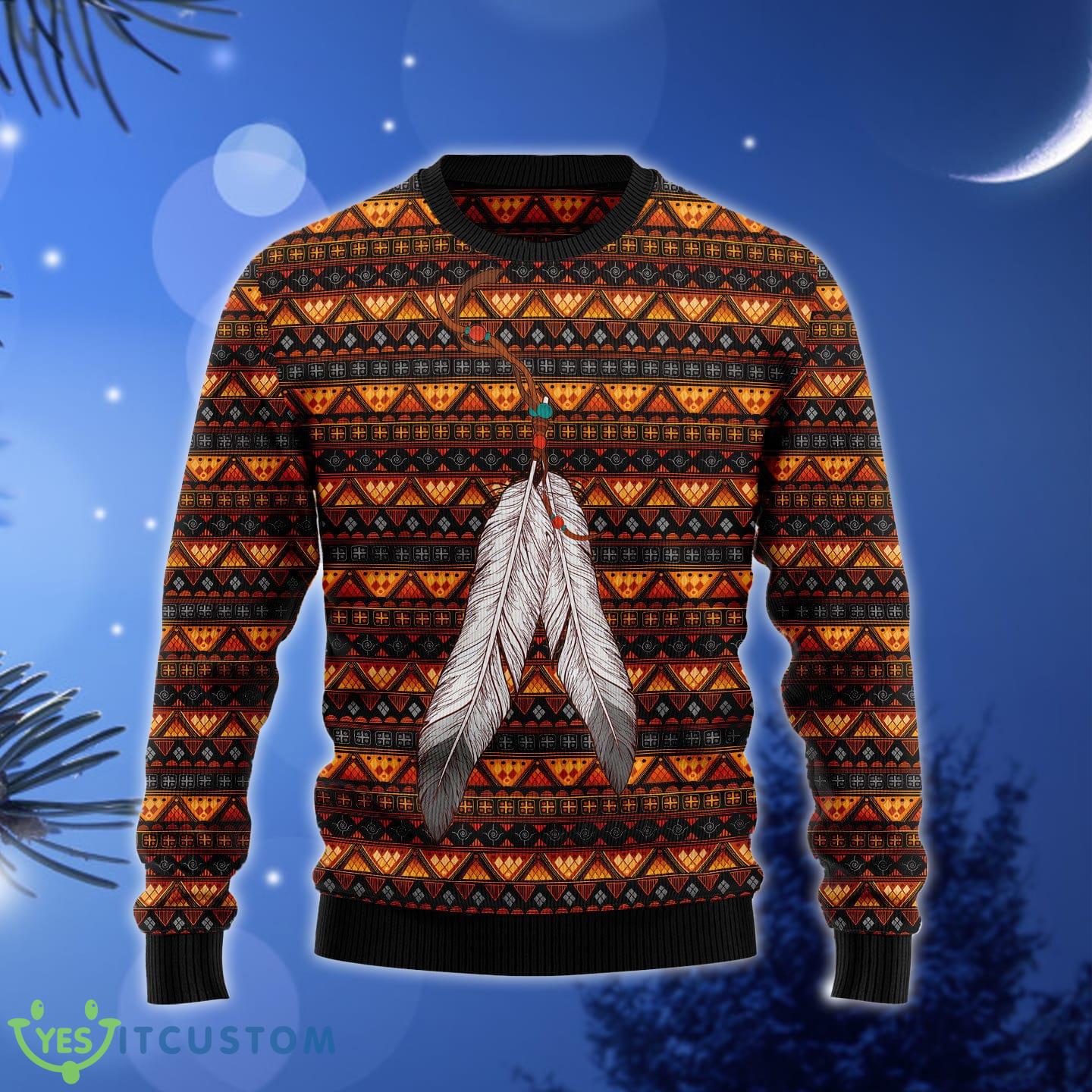 Native Feather Ugly Christmas Sweater Gift Men Women - Native Feather Ugly Christmas Sweater Gift Men Women_1