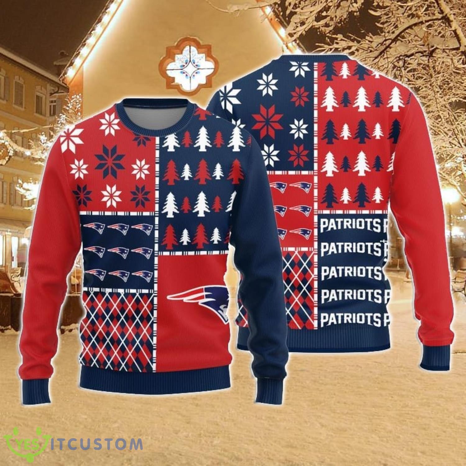 New England Patriots Christmas Pattern Ugly Christmas Sweater Christmas Gift 3 New England Patriots Christmas Pattern Ugly Christmas Sweater Christmas Gift Product Photo 1