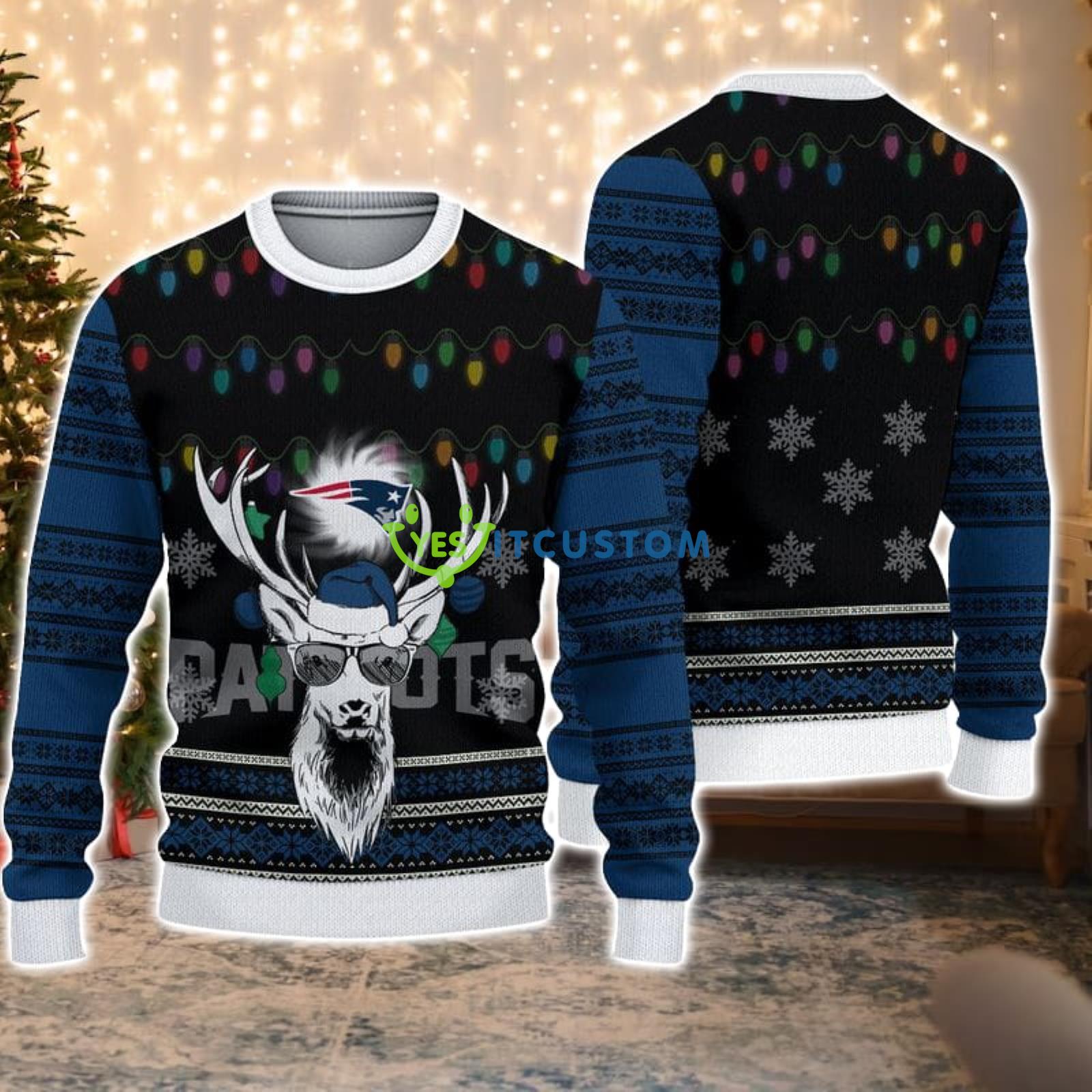 New England Patriots Deer Funny Christmas Gift Ugly Christmas Sweater Product Photo 1