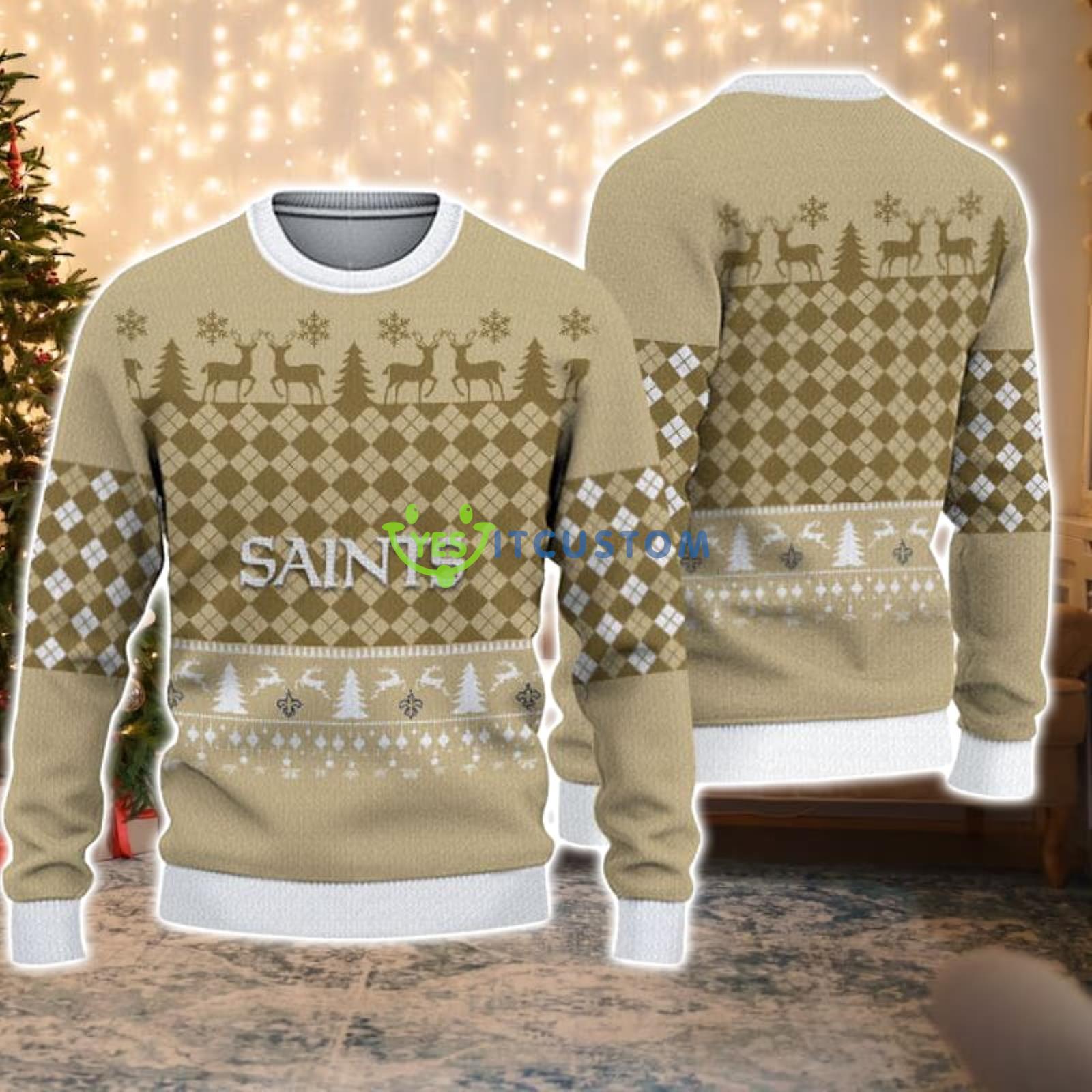 New Orleans Saints Check Christmas Gift Ugly Christmas Sweater Product Photo 1