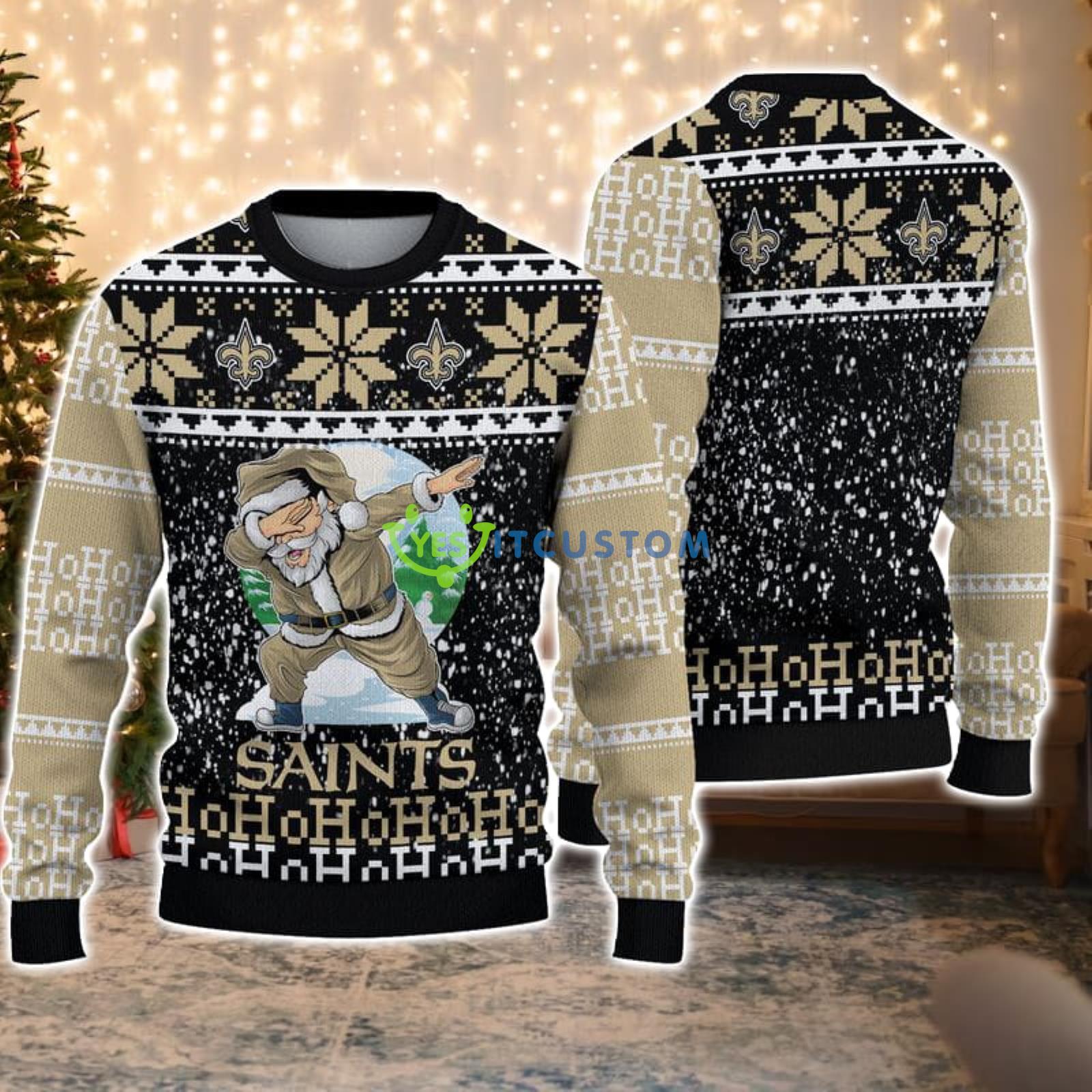 New Orleans Saints Dabbing Santa Christmas Gift Ugly Christmas Sweater Product Photo 1