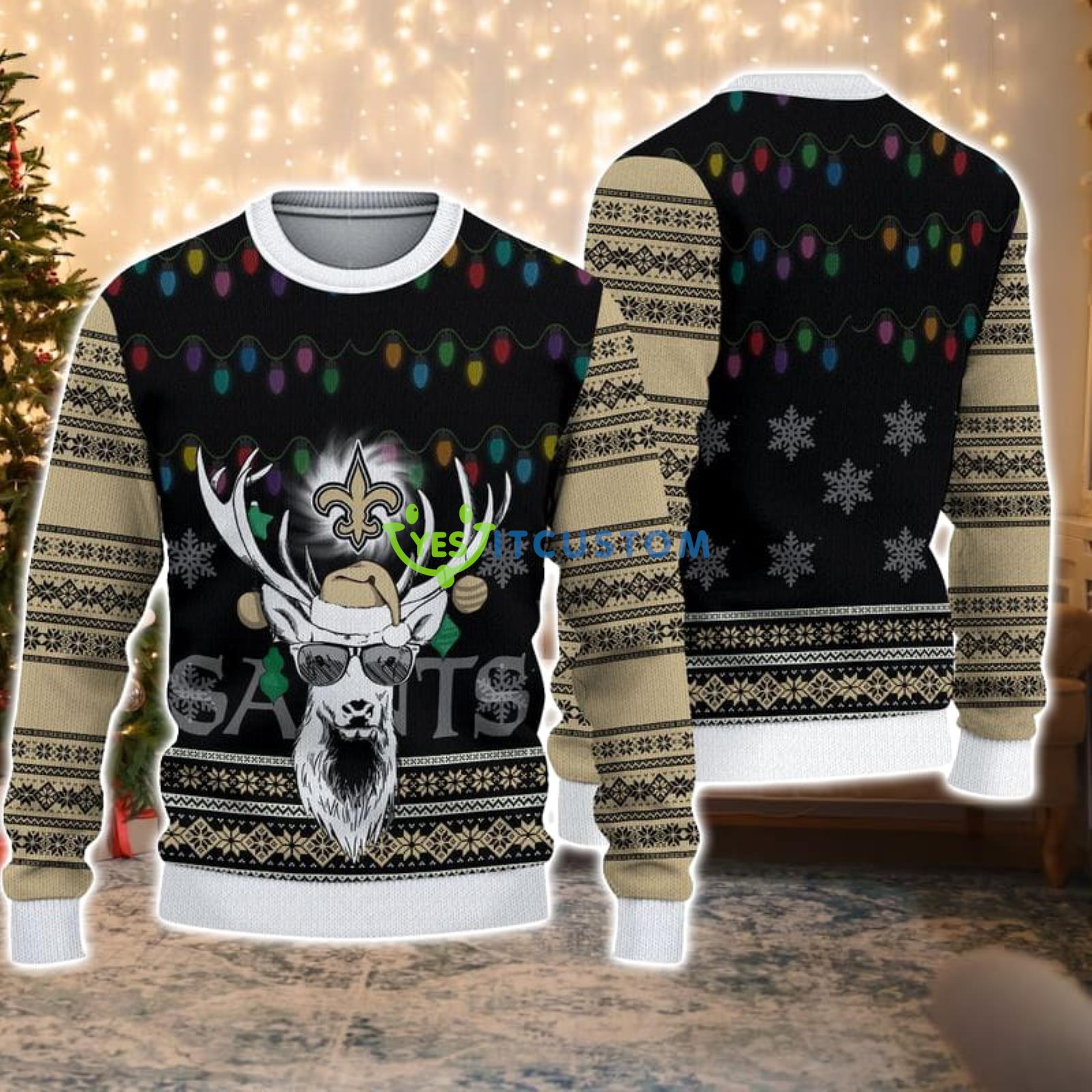 New Orleans Saints Deer Funny Christmas Gift Ugly Christmas Sweater Product Photo 1