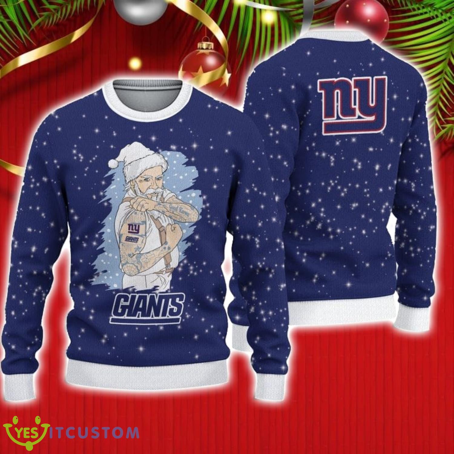 New York Giants Christmas Santa Claus Tattoo Pattern Ugly Christmas Sweater Christmas Gift For Family 3 New York Giants Christmas Santa Claus Tattoo Pattern Ugly Christmas Sweater Christmas Gift For Family Product Photo 1