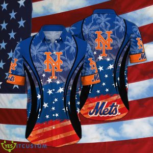 New York Mets MLB Flag US Background Hawaiian Shirt For Men And Women - New York Mets MLB Flag US Background Hawaiian Shirt For Men And Women Photo 2