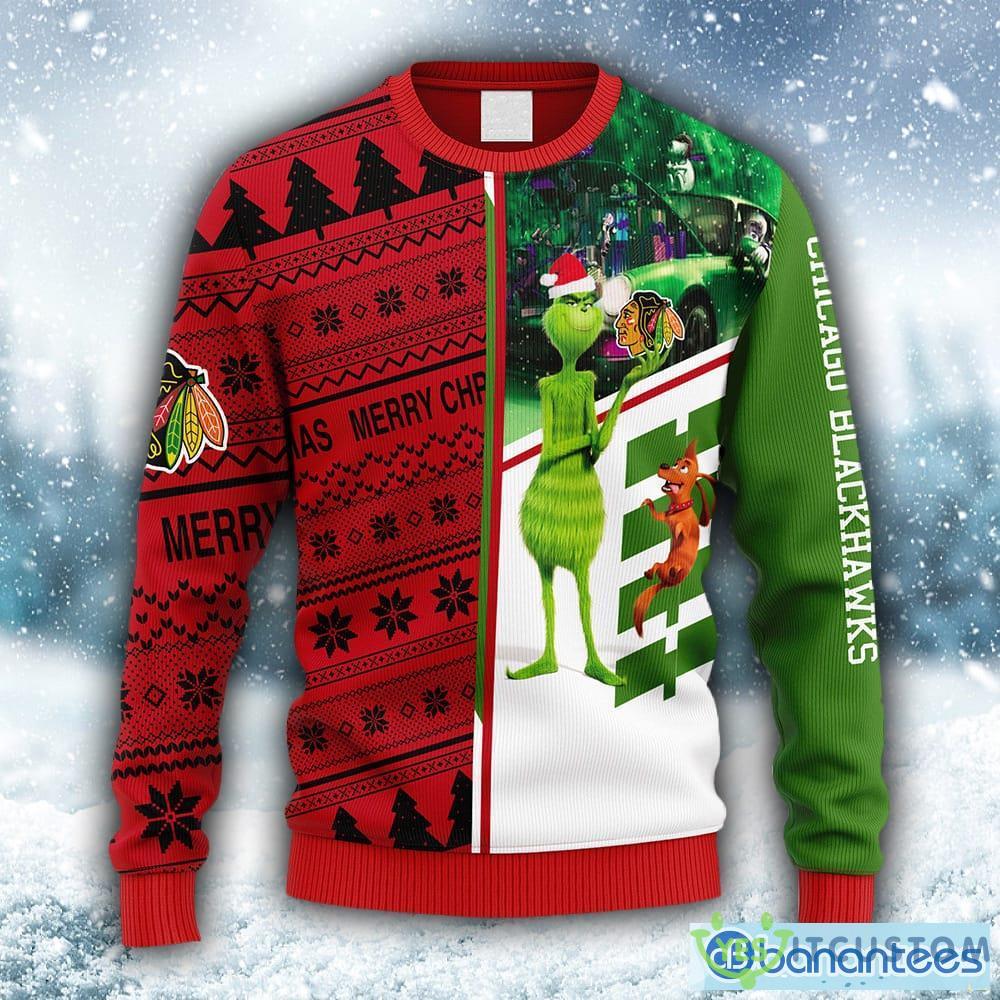 NHL Chicago Blackhawks Funny Grinch Christmas Ugly 3D Knitted Sweater For Men And Women Gift Ugly Christmas - NHL Chicago Blackhawks Funny Grinch Christmas Ugly Sweater_1