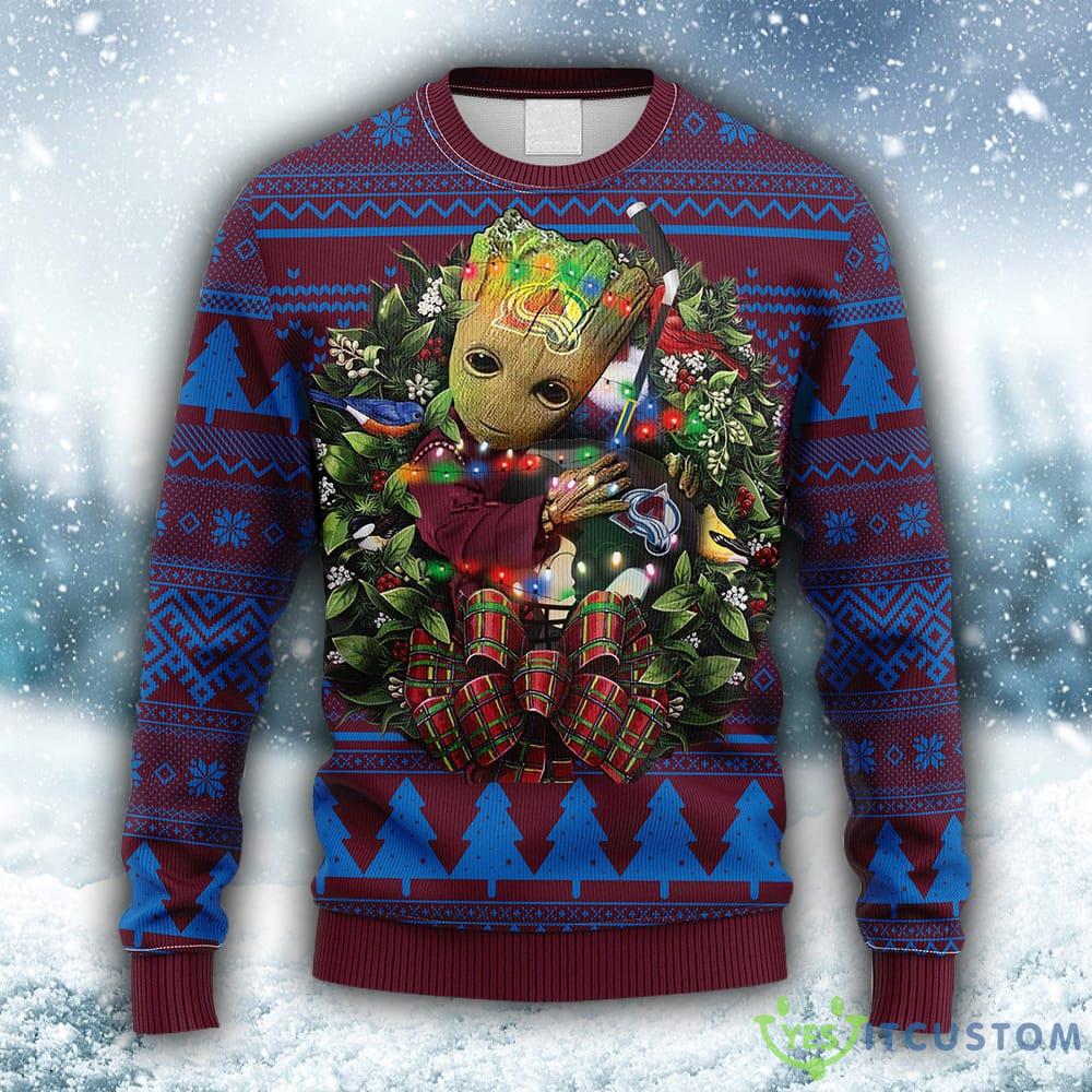 NHL Colorado Avalanche Groot Hug Christmas Ugly 3D Sweater For Men And Women Gift Ugly Christmas - NHL Colorado Avalanche Groot Hug Christmas Ugly Sweater_1